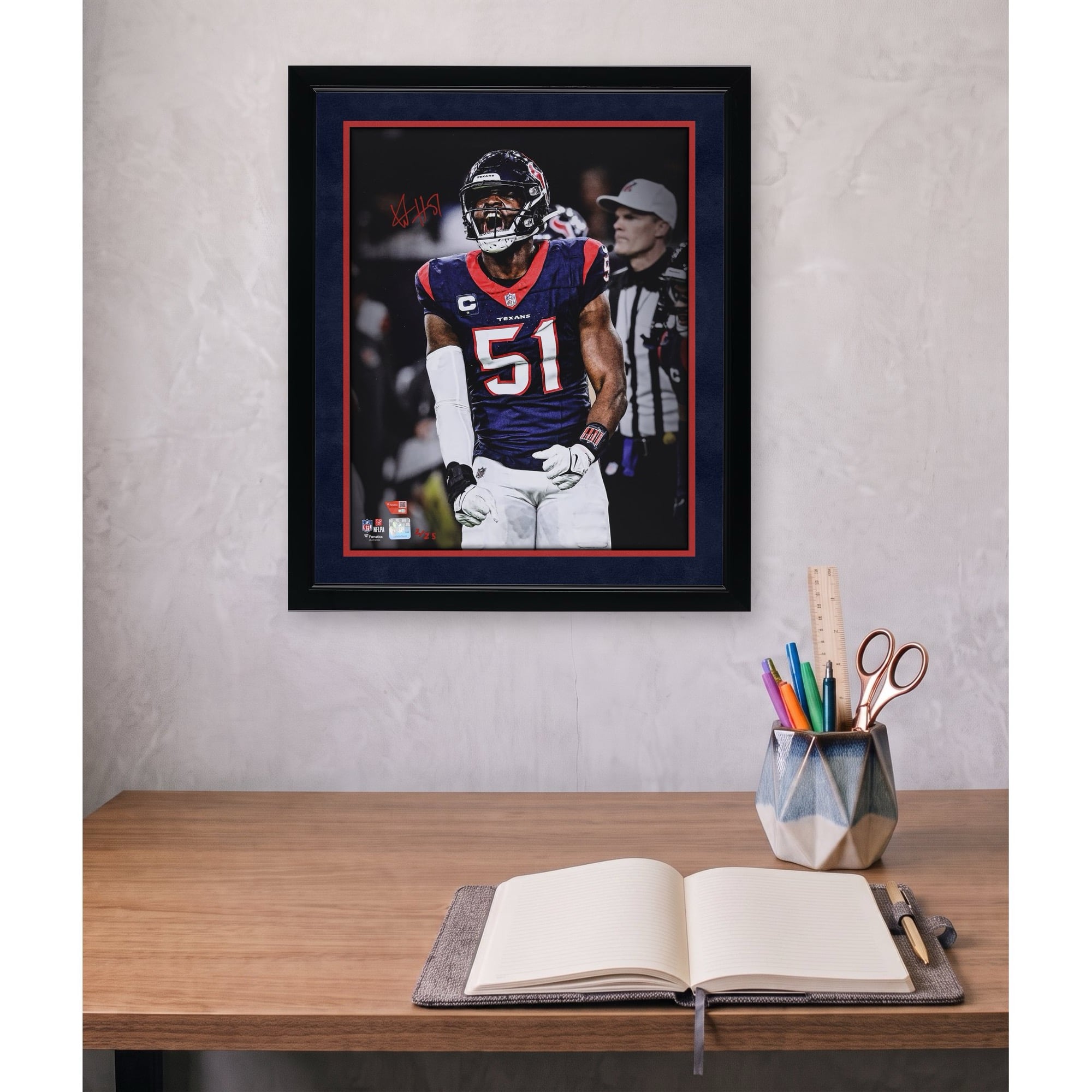 Photo dédicacée de Will Anderson Jr. (Houston Texans) - 40,6 x 50,8 cm (16 x 20 pouces) - Édition limitée à 25 exemplaires