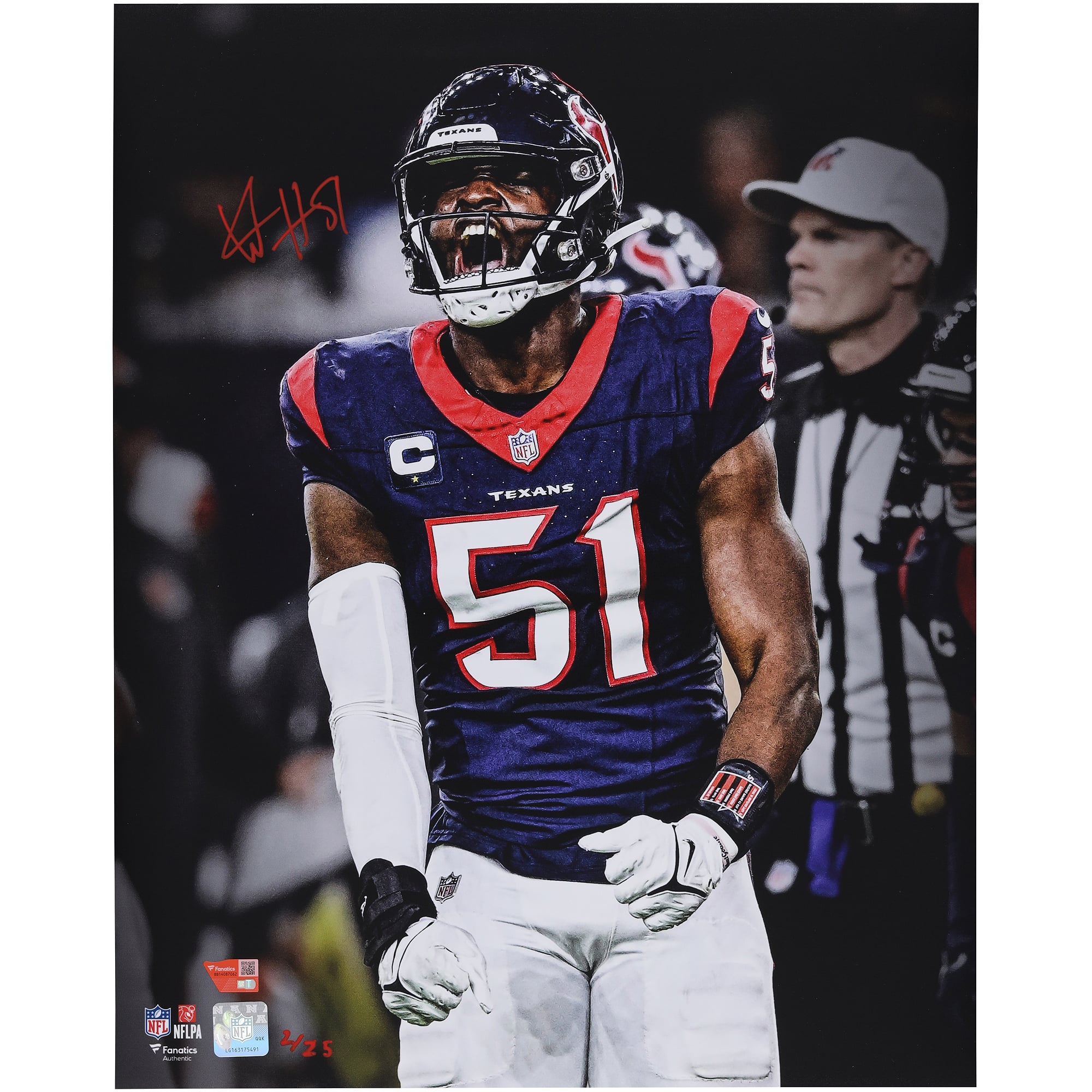 Will Anderson Jr. Houston Texans Autographed 16" x 20" Unleashed Black Spotlight Photograph with Red Signature - Limited Edition of 25