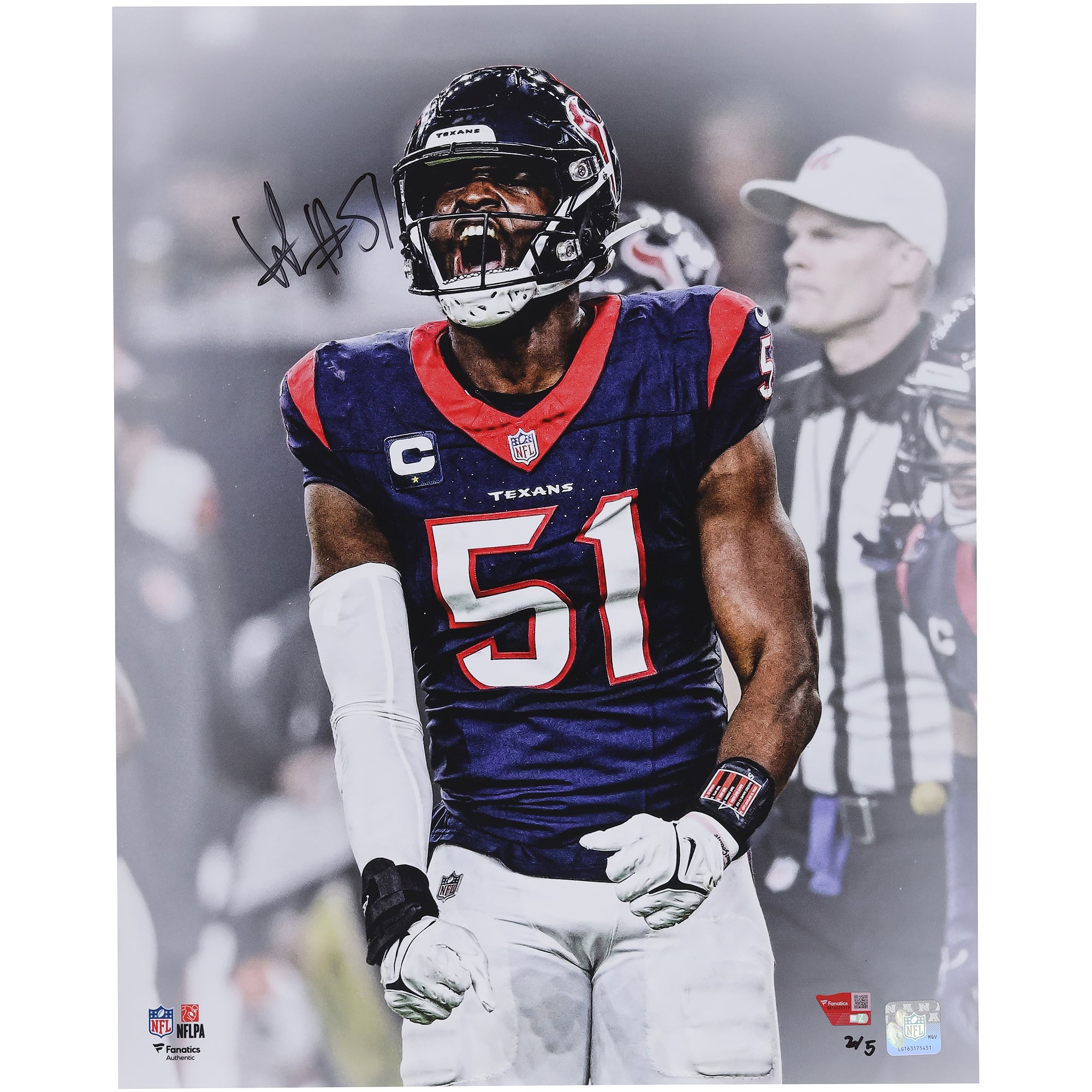 Will Anderson Jr. Houston Texans Autographed 16" x 20" Unleashed White Spotlight Photograph with Black Signature - Limited Edition of 5