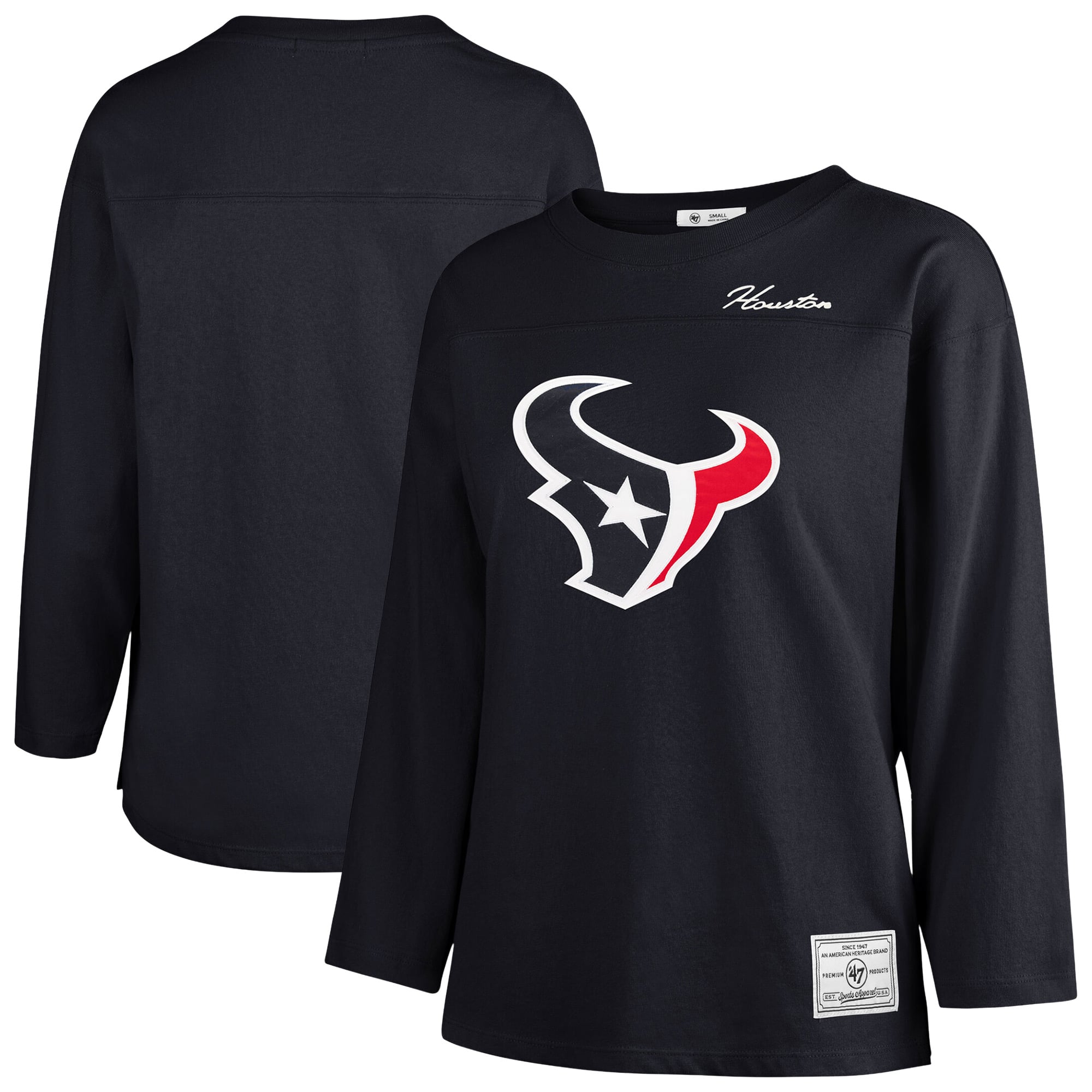 T-shirt à manches longues intemporel « 47 Navy Houston Texans Game Nod » pour femmes