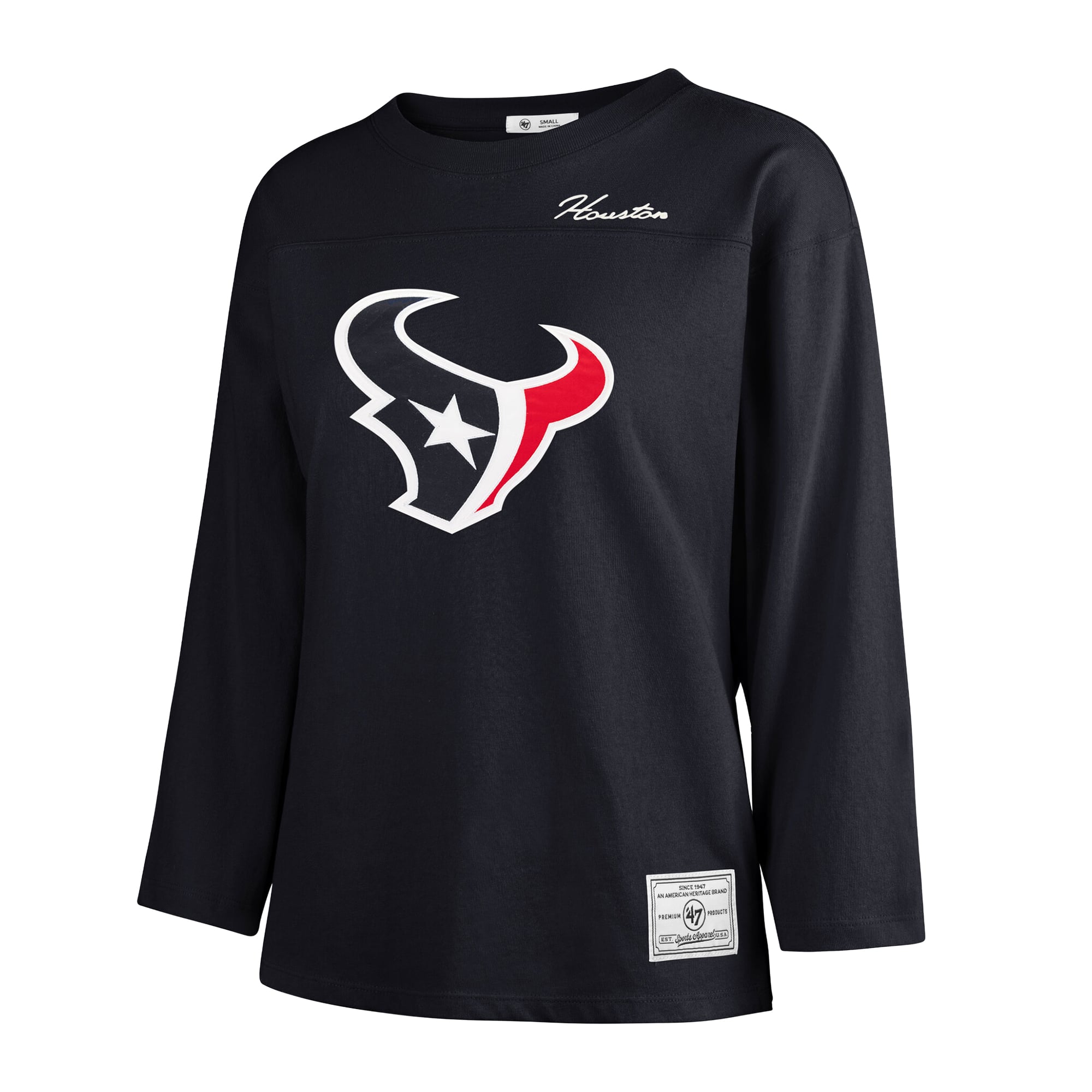 T-shirt à manches longues intemporel « 47 Navy Houston Texans Game Nod » pour femmes