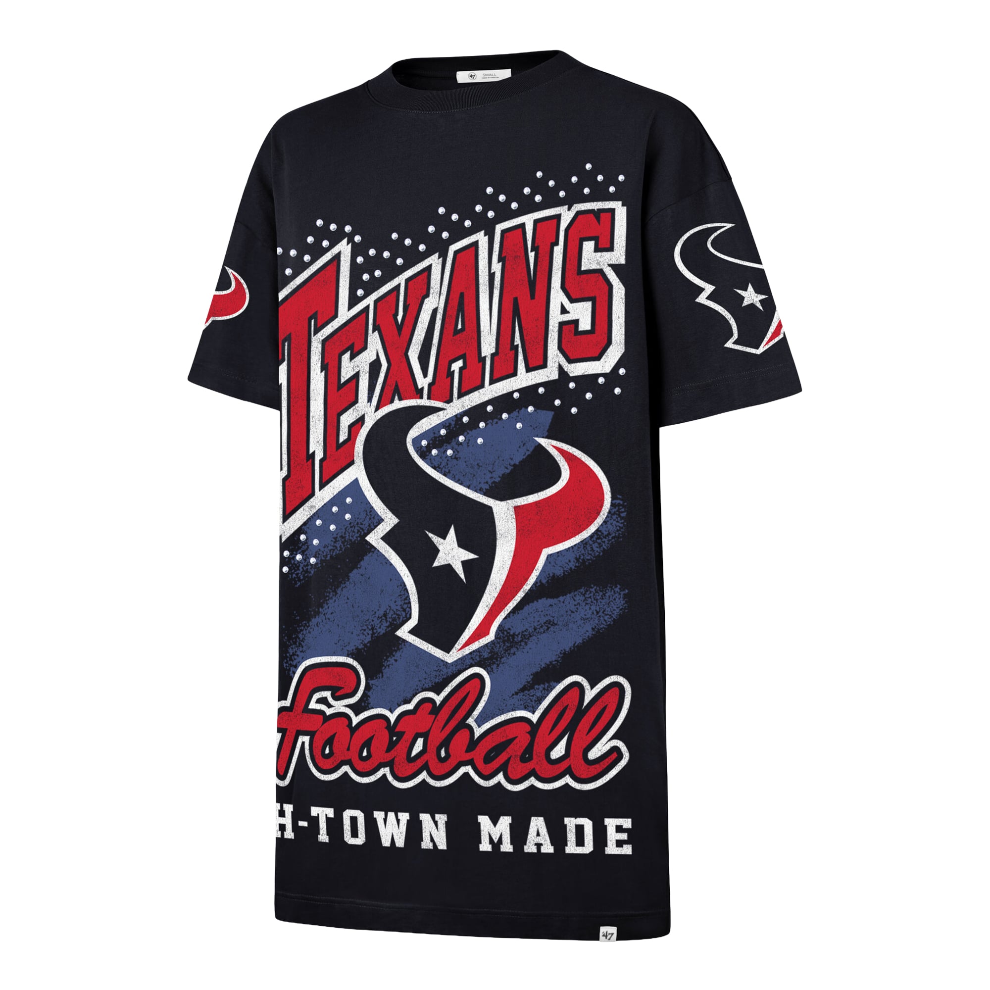 Women's '47  Navy Houston Texans Oversized Gemstone Swash T-Shirt Dress