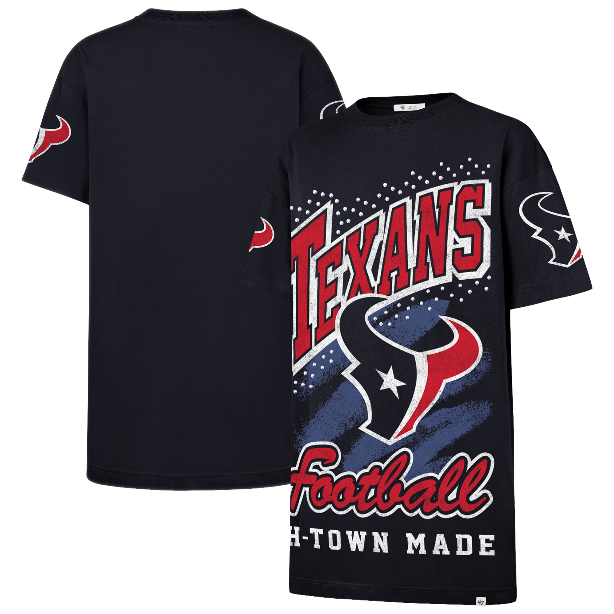 Women's '47  Navy Houston Texans Oversized Gemstone Swash T-Shirt Dress
