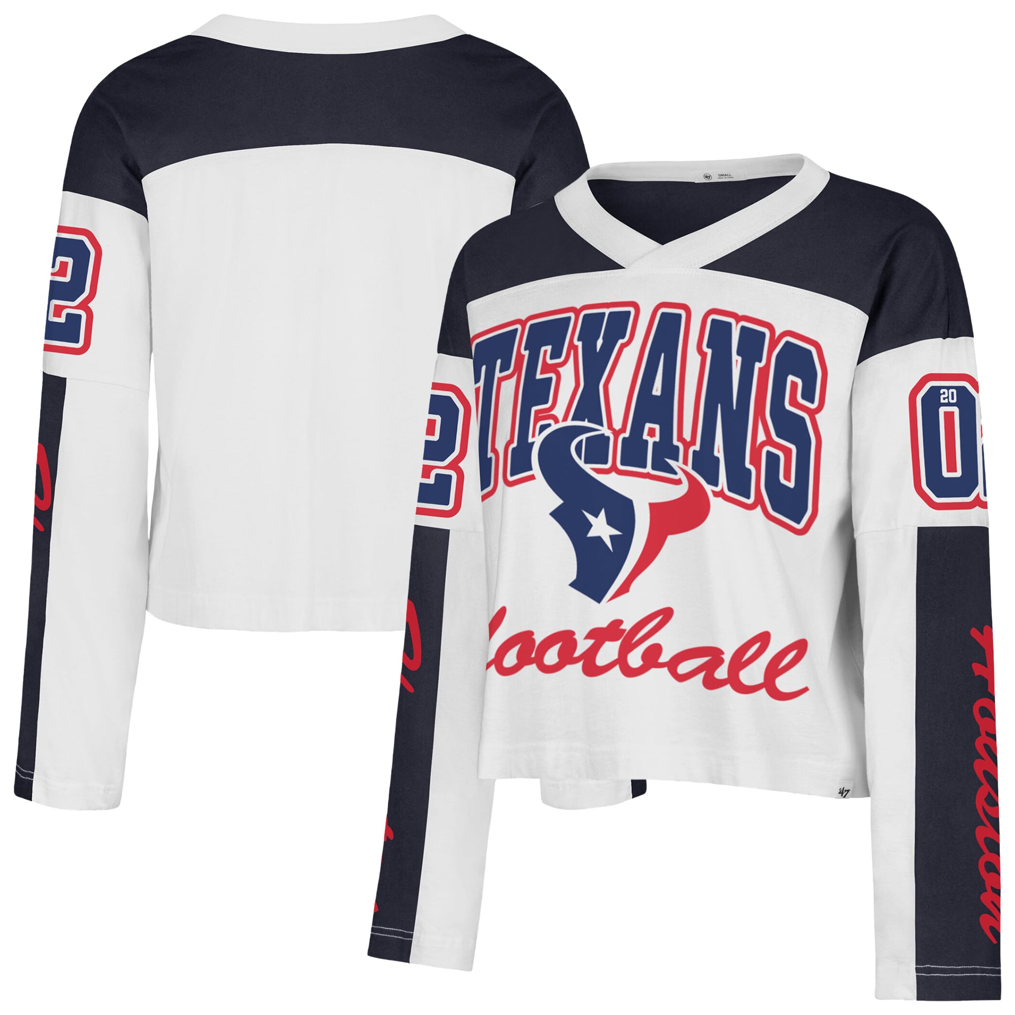 T-shirt à manches longues et col en V blanc Houston Texans '47 pour femme