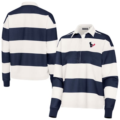 Houston Texans Antigua Women's Banner Rugby Long Sleeve Polo - Navy/Cream