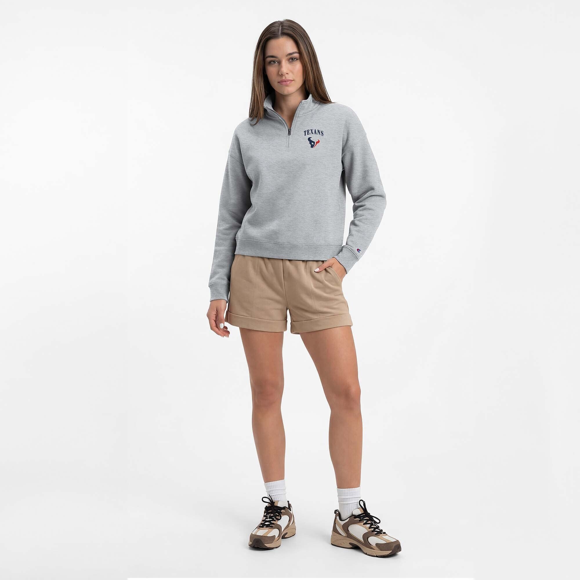 Sweat-shirt à col zippé Champion pour femme, gris chiné, Houston Texans, Powerblend