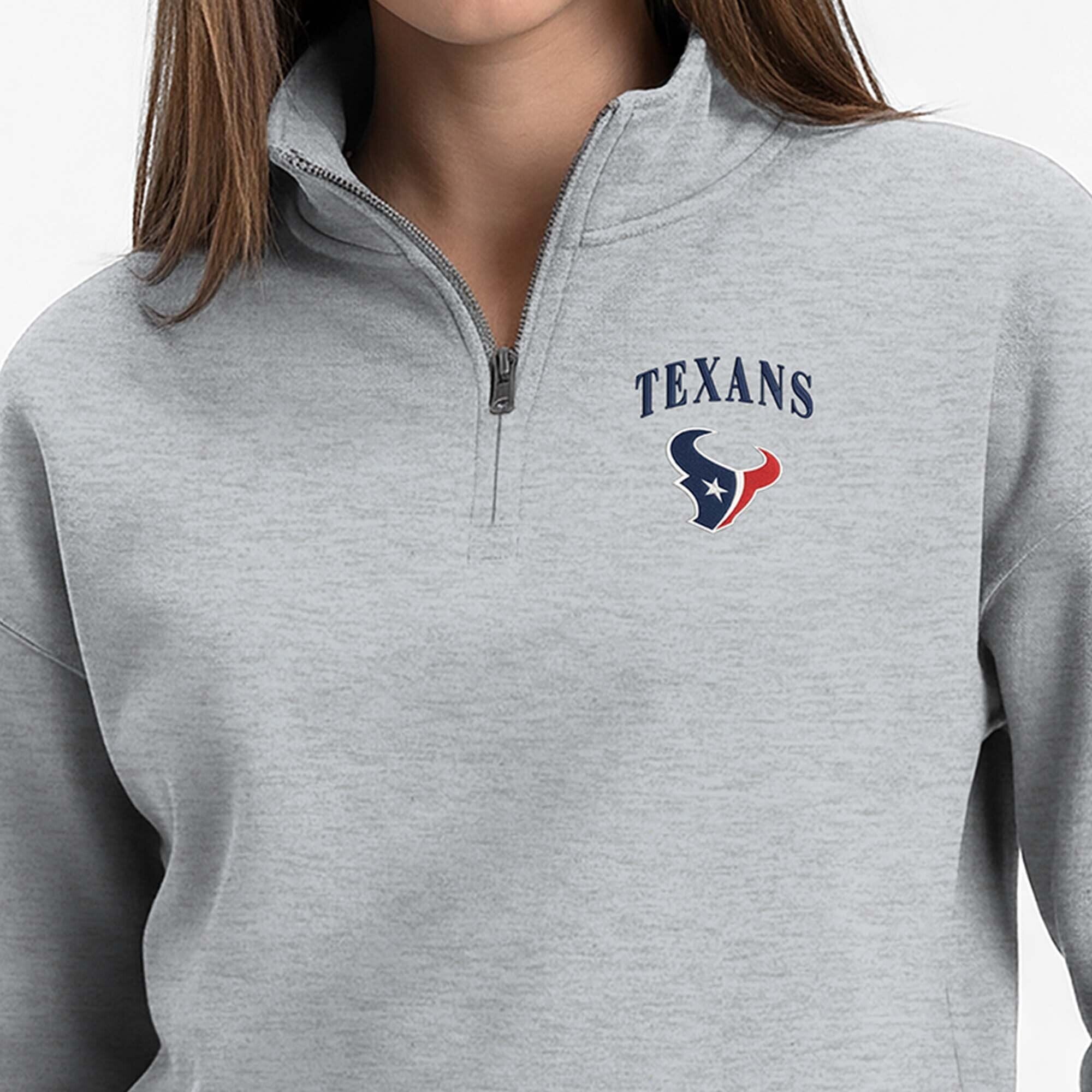 Sweat-shirt à col zippé Champion pour femme, gris chiné, Houston Texans, Powerblend