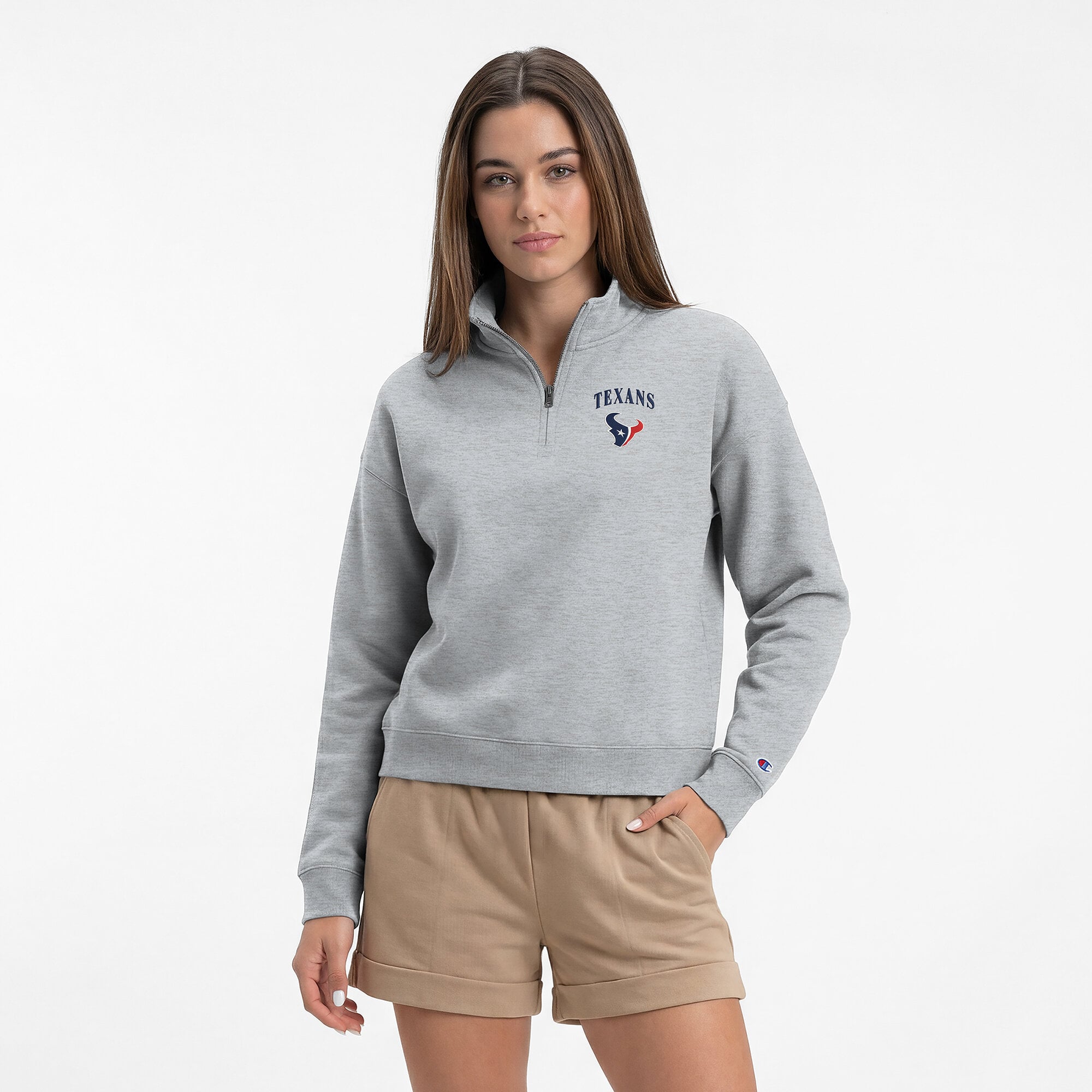 Women's Champion  Heather Gray Houston Texans Powerblend Quarter-Zip Sweatshirt