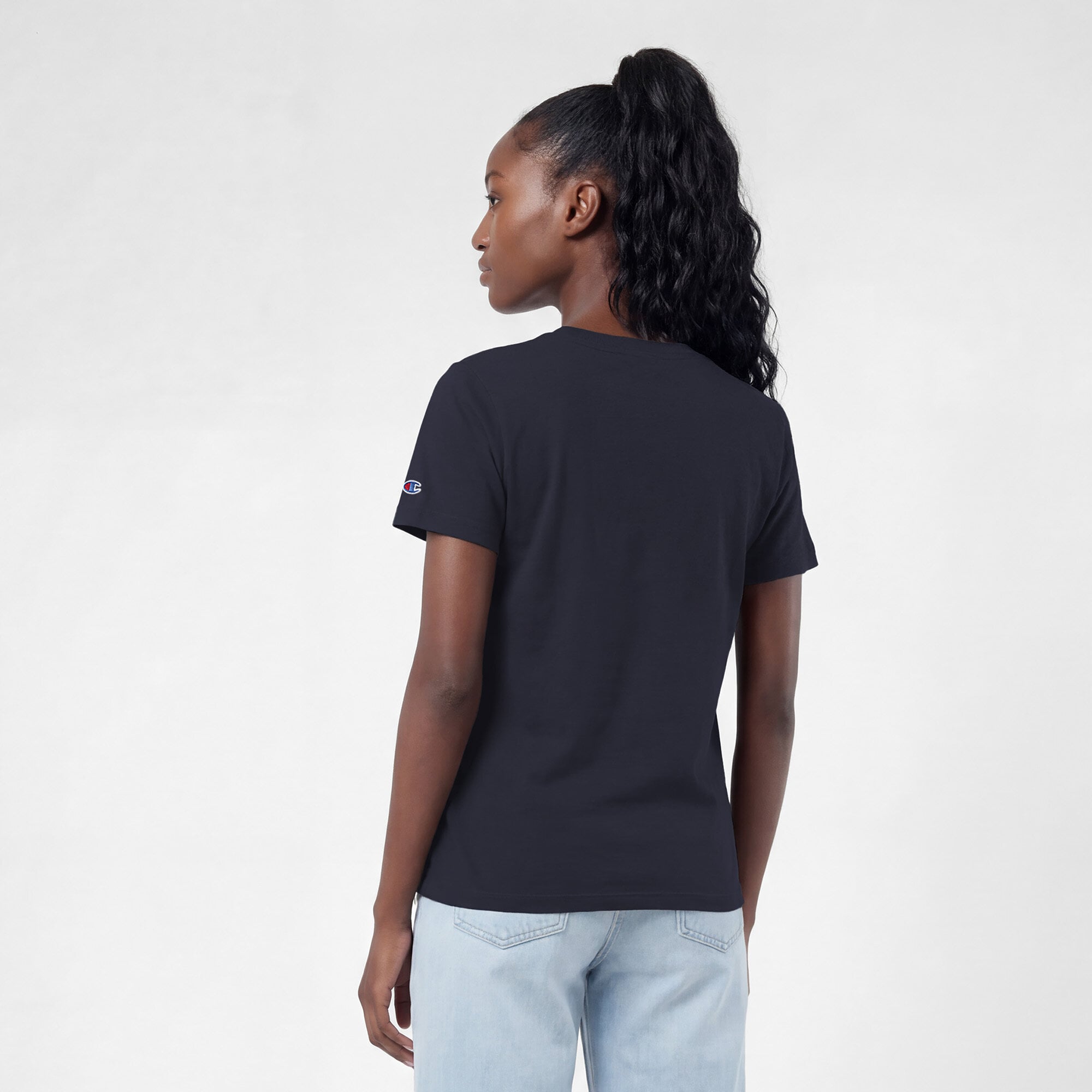 Women's Champion Navy Houston Texans Arched Over Logo T-Shirt