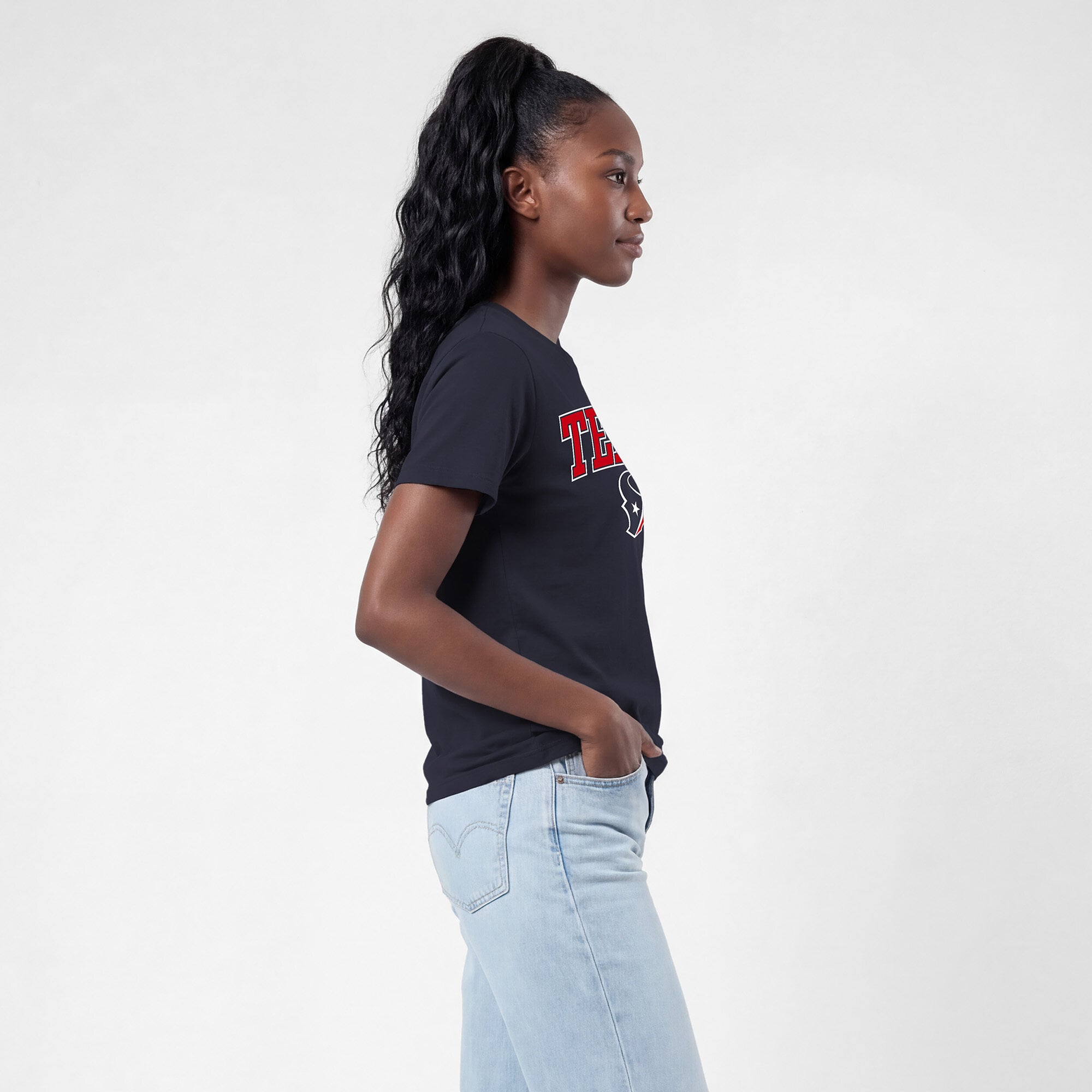 Women's Champion Navy Houston Texans Arched Over Logo T-Shirt