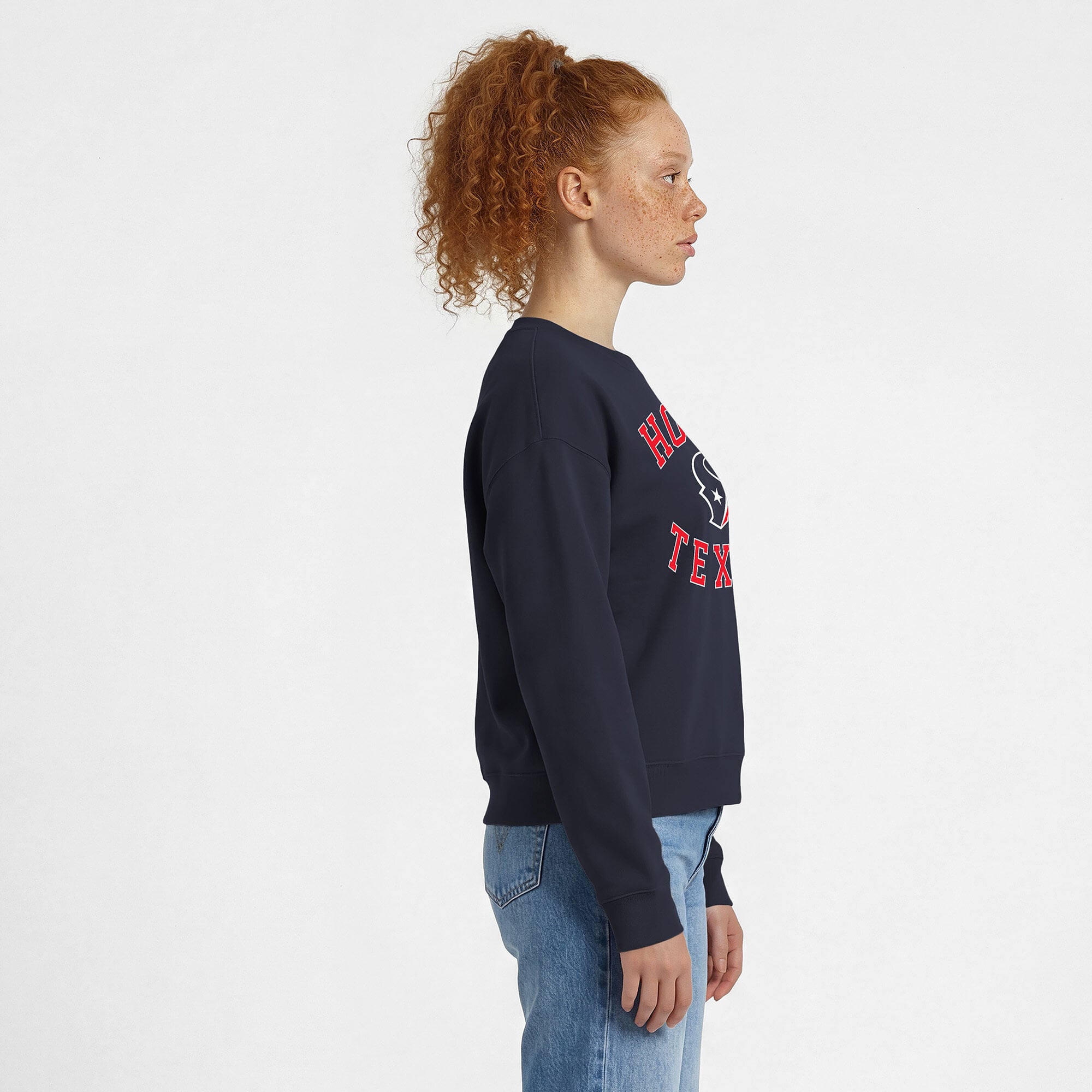 Women's Champion  Navy Houston Texans Heart & Soul Powerblend Sweatshirt