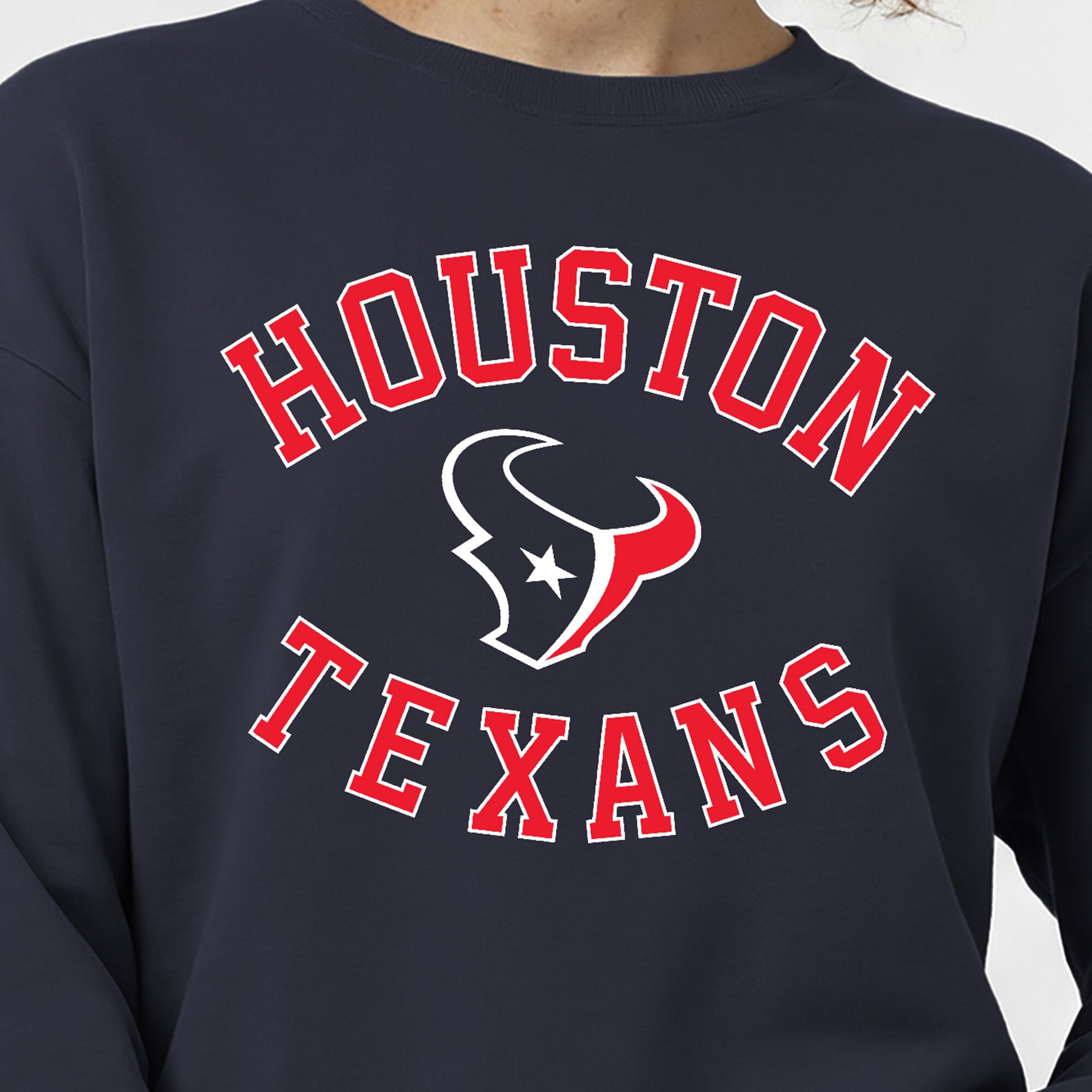 Women's Champion  Navy Houston Texans Heart & Soul Powerblend Sweatshirt
