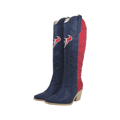  Houston Texans Cuce Women's Two-Tone Crystal Cowboy Boot - Navy/Red