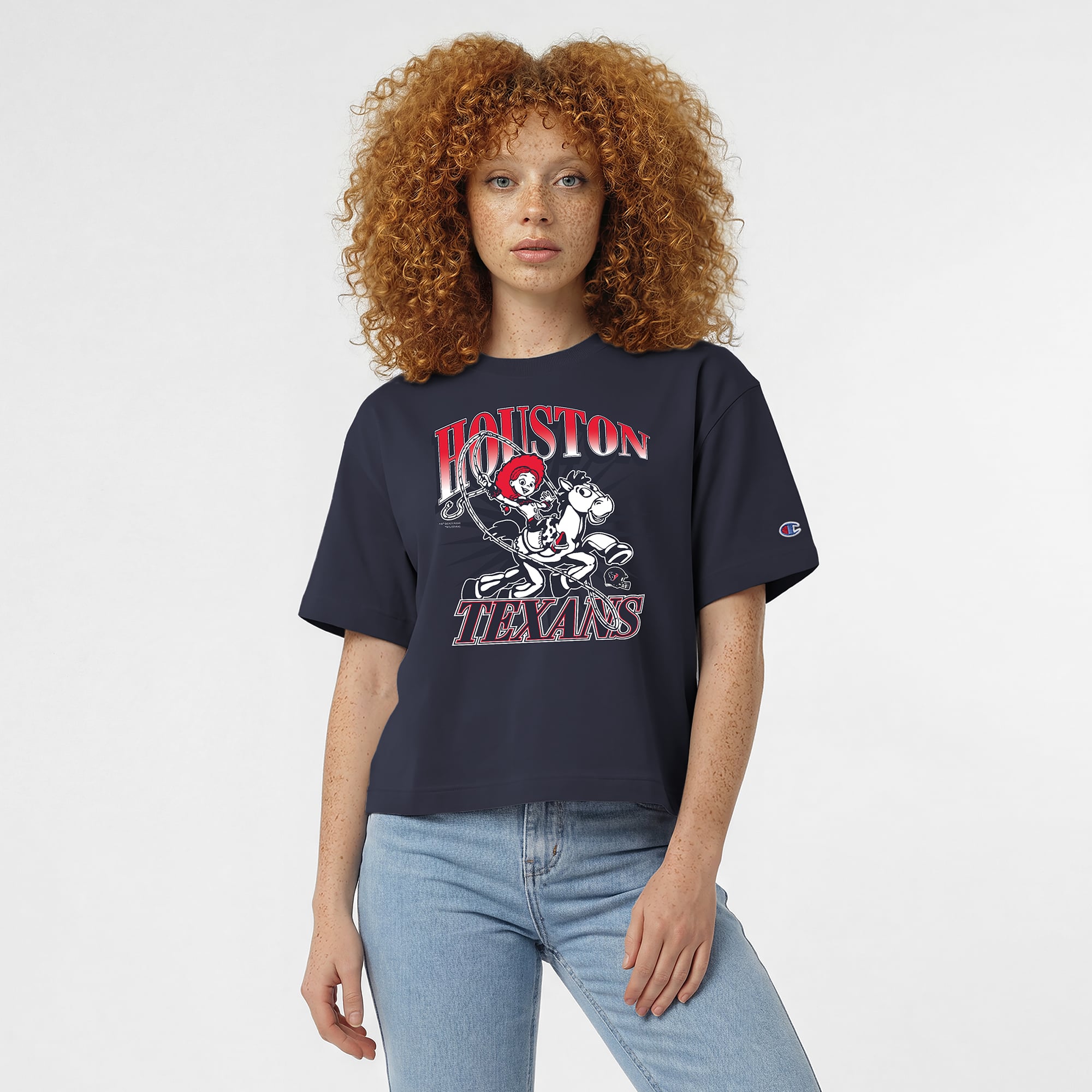T-shirt Disney x Champion Athletic bleu marine Houston Texans Jessie All-Star pour femmes