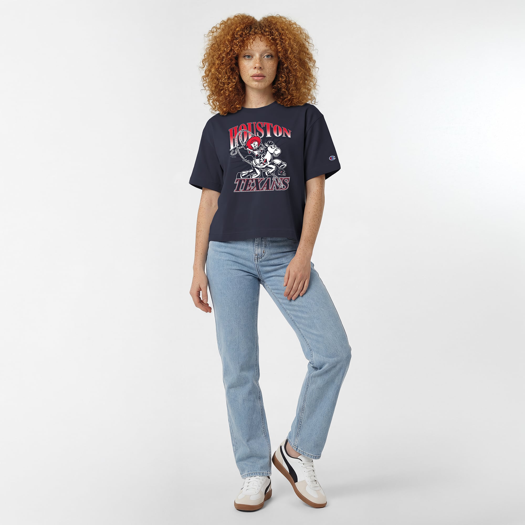 T-shirt Disney x Champion Athletic bleu marine Houston Texans Jessie All-Star pour femmes