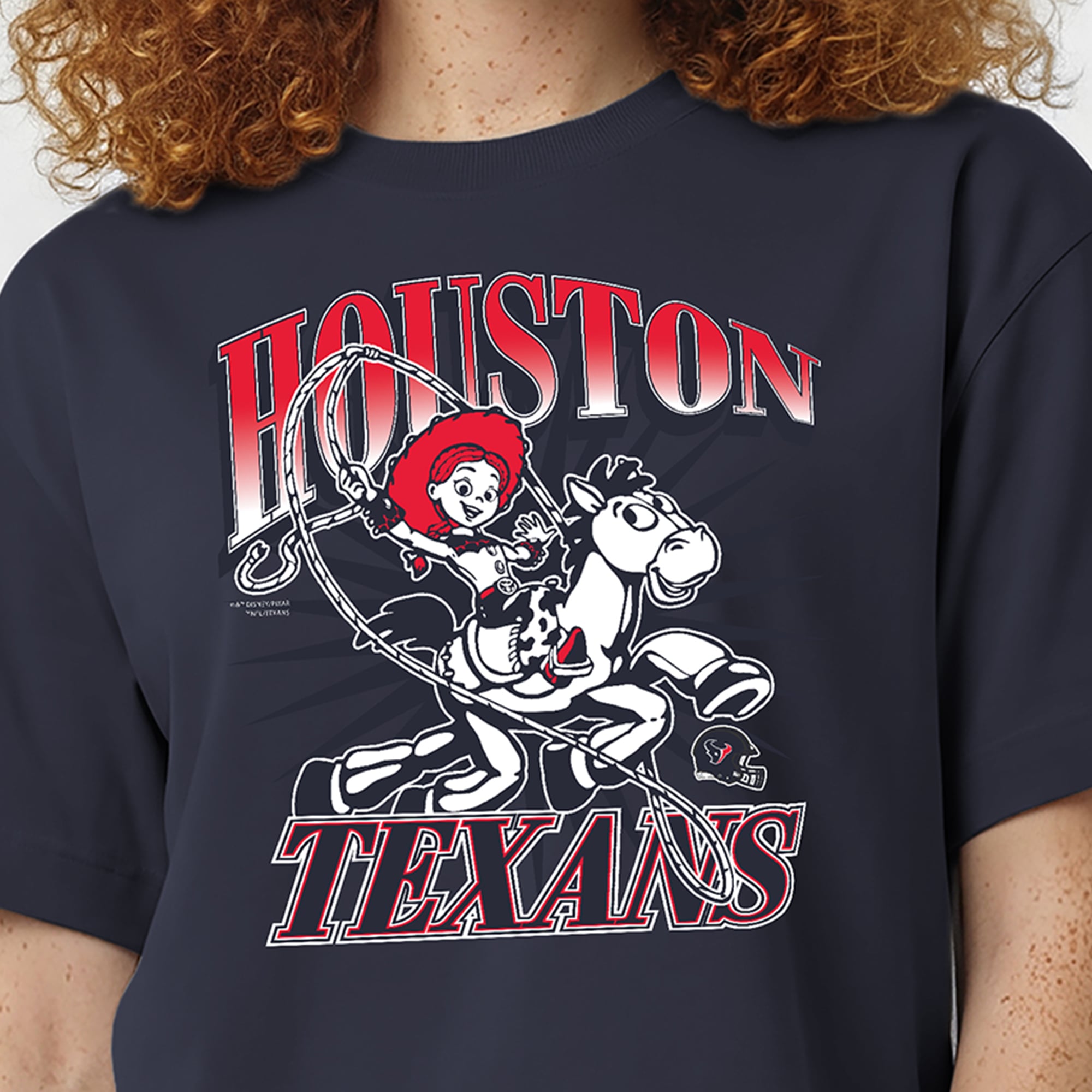 T-shirt Disney x Champion Athletic bleu marine Houston Texans Jessie All-Star pour femmes