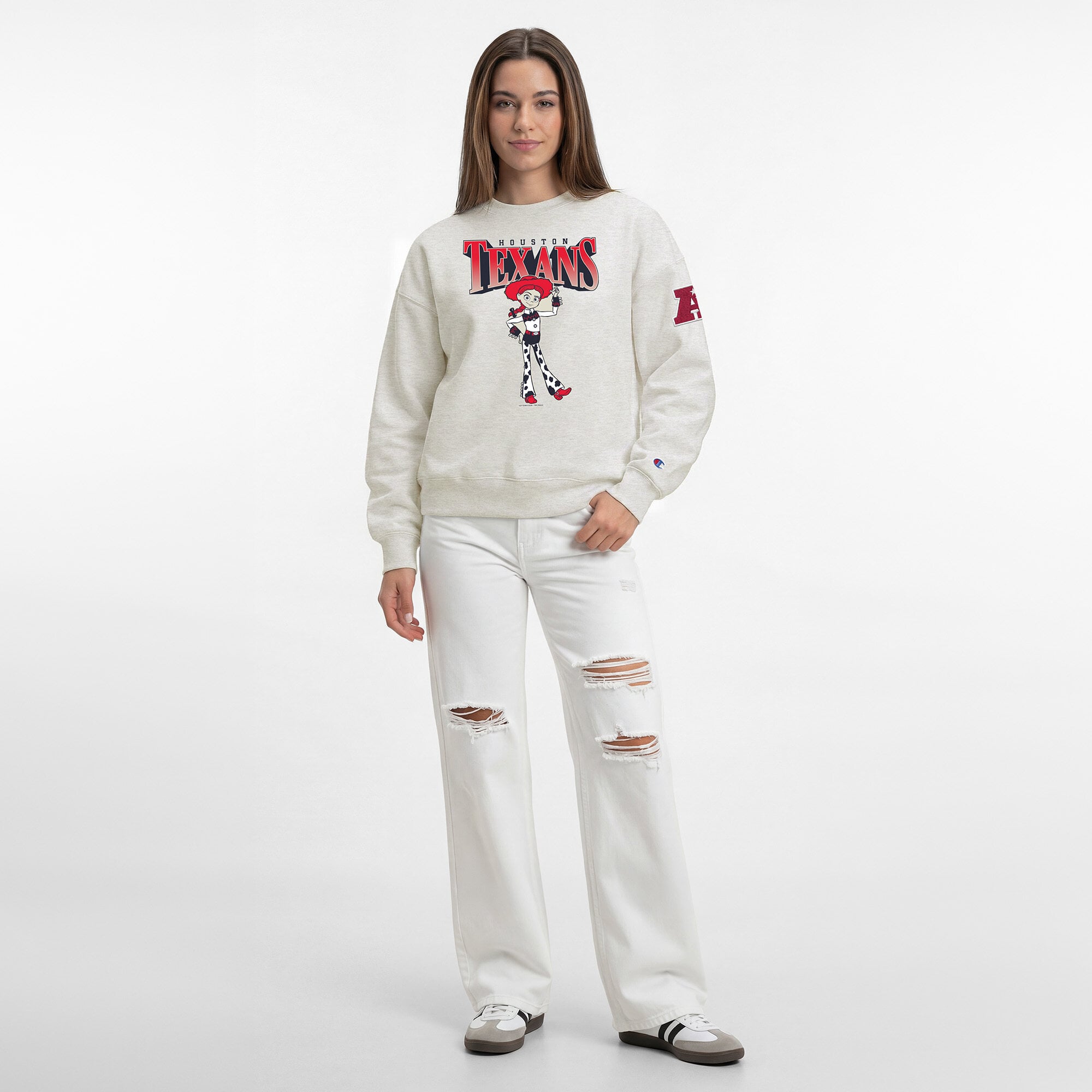 Sweat-shirt polaire à col rond Disney x Champion couleur avoine Houston Texans All-Star pour femme