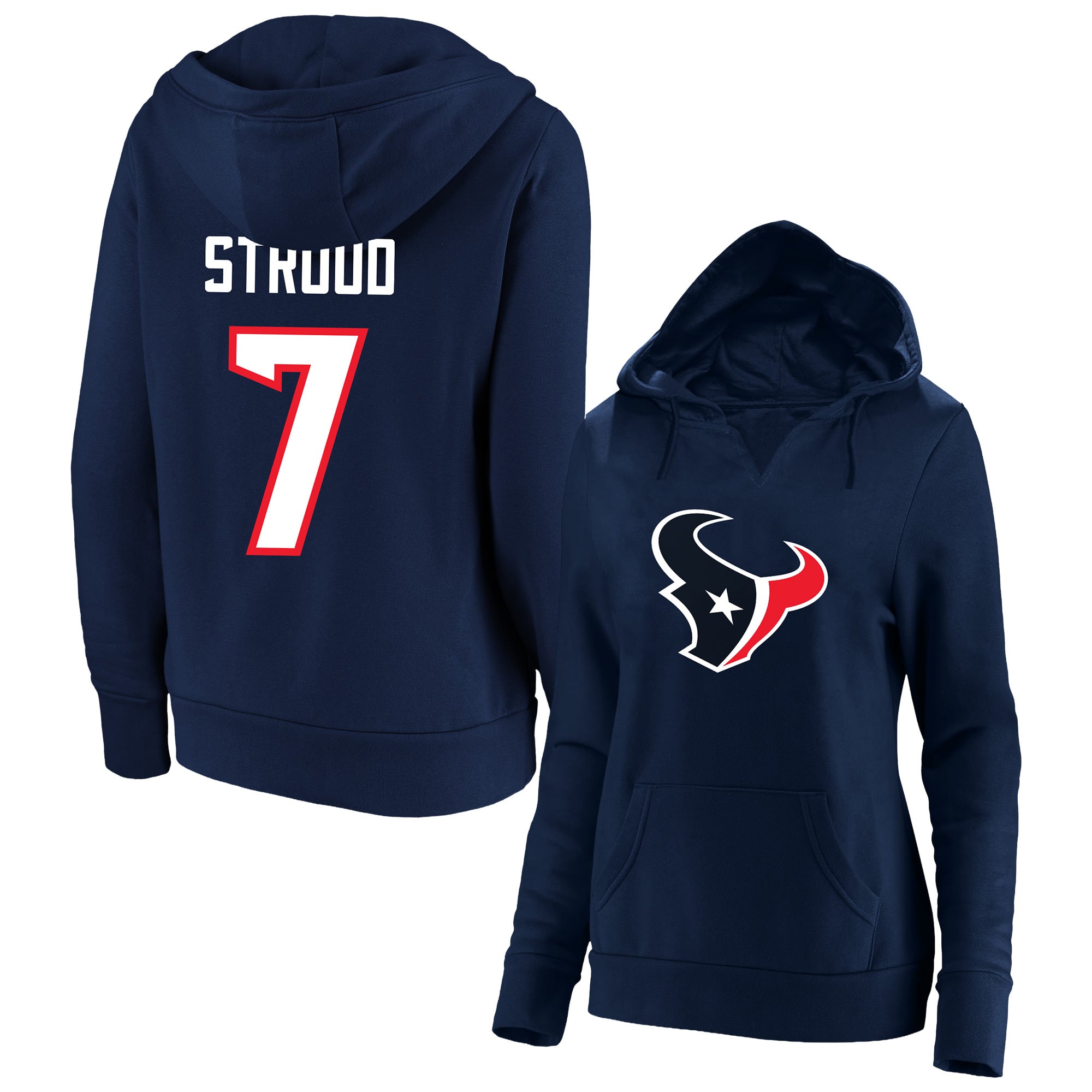 Women's Fanatics C.J. Stroud Navy Houston Texans Plus Player Name & Number Notch Neck Hoodie