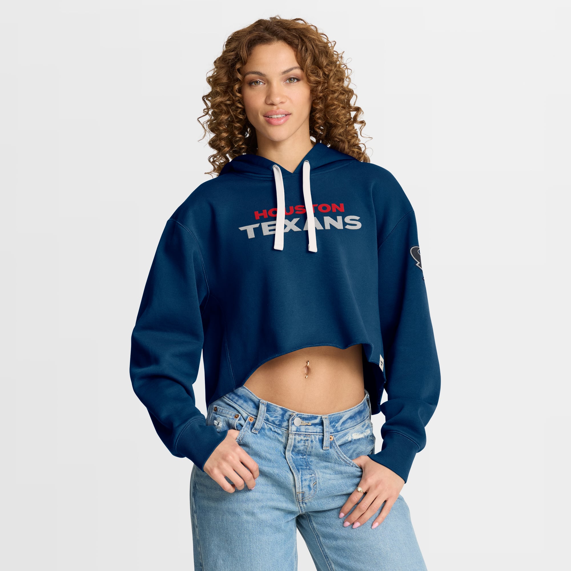 Sweat à capuche court oversize Heritage bleu marine des Houston Texans de Fanatics pour femmes