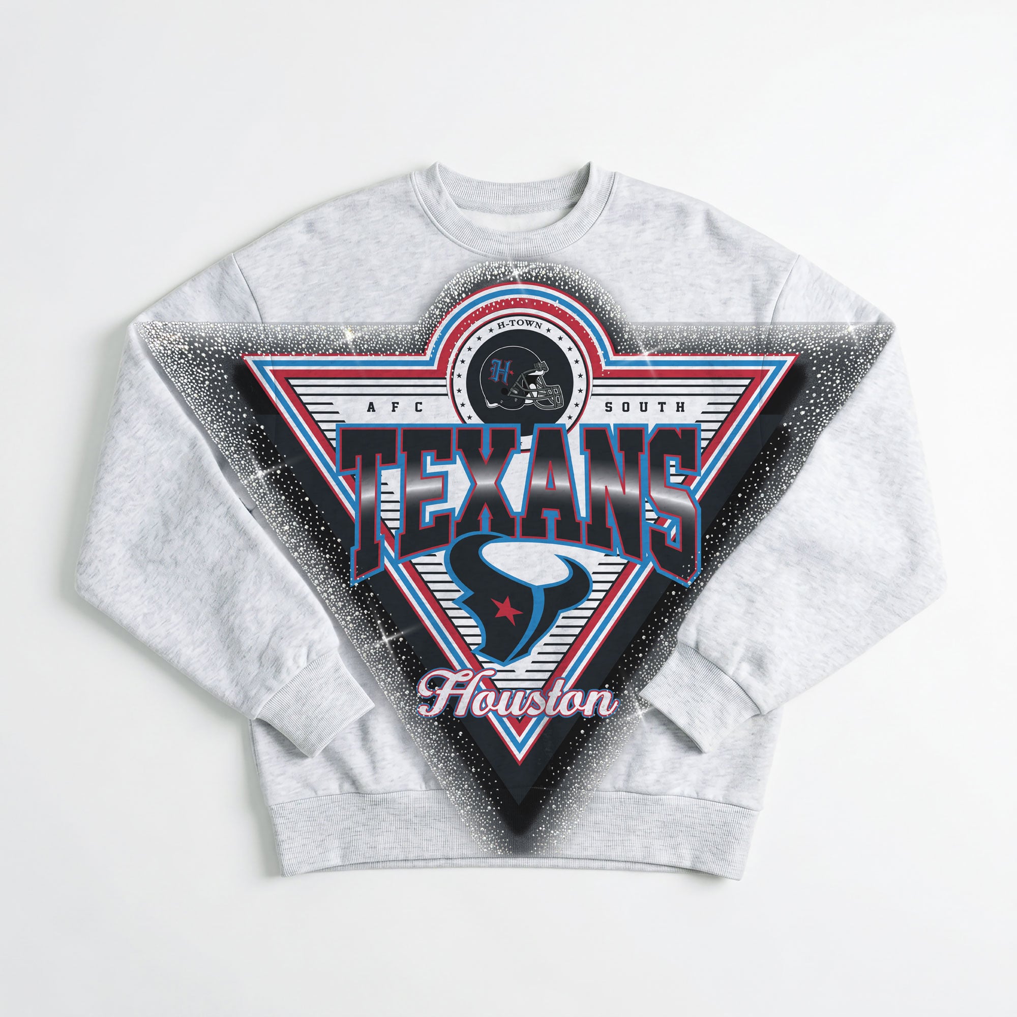 Women's Gameday Couture Ash Houston Texans Chasing Victory Rhinestone Spray Oversized Fleece Sweatshirt