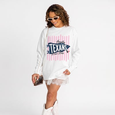 Houston Texans Gameday Couture Women's Rally Stripe Oversized Long Sleeve T-Shirt - White