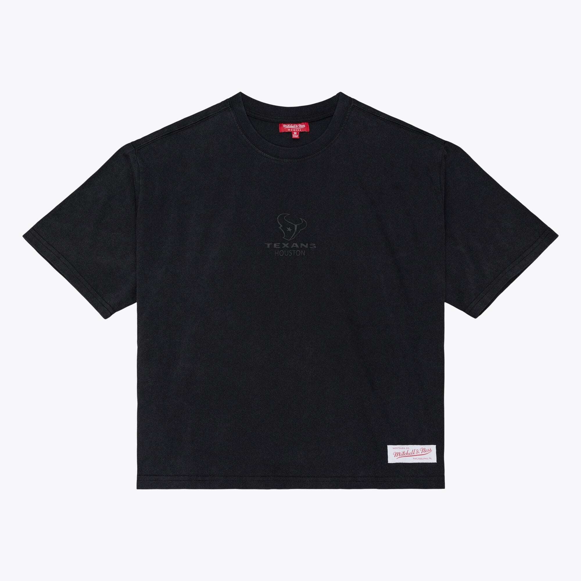 Women's Mitchell & Ness Black Houston Texans Core Essentials Micro Logo Boxy Crop T-Shirt