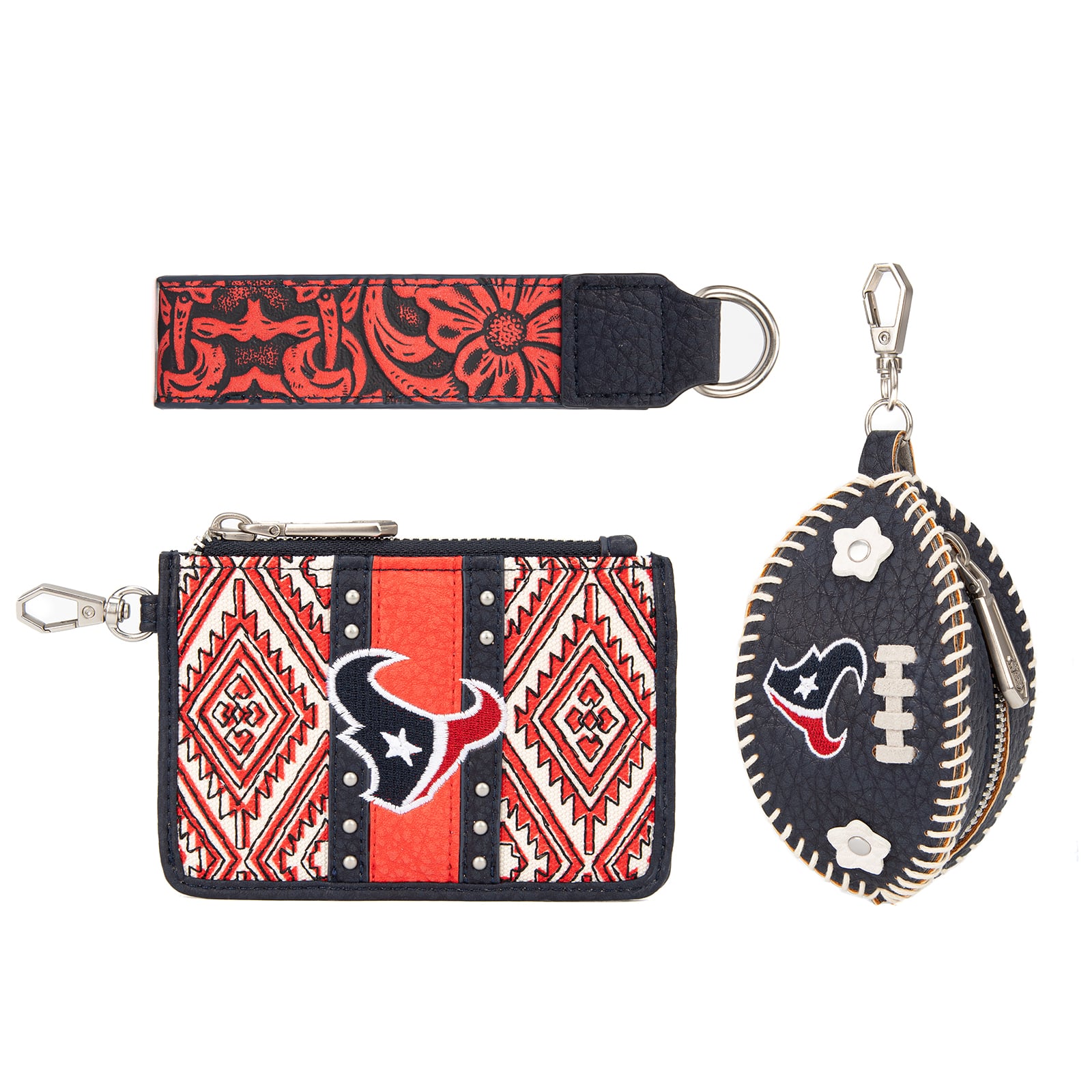 Portefeuille et bracelet porte-clés football Montana West Houston Texans pour femme