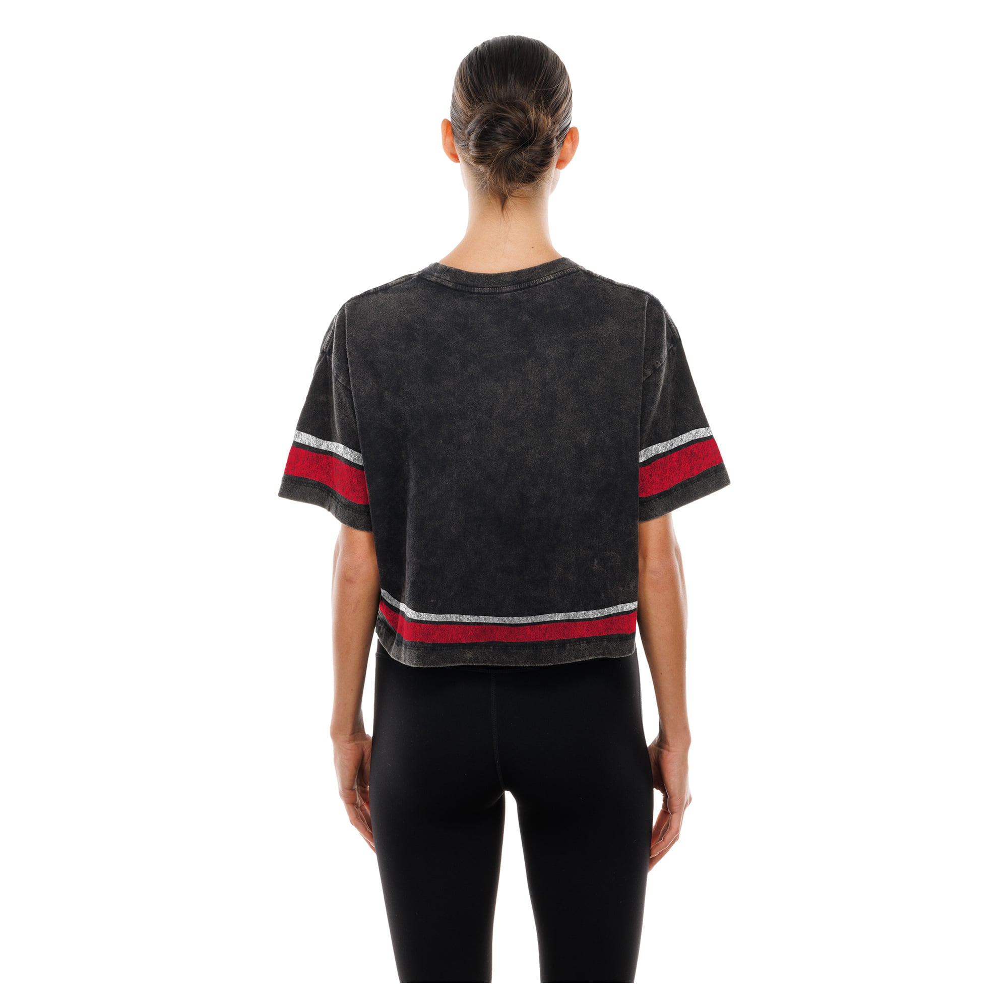 T-shirt court New Era noir pour femme, Houston Texans, style délavé minéral, coupe carrée