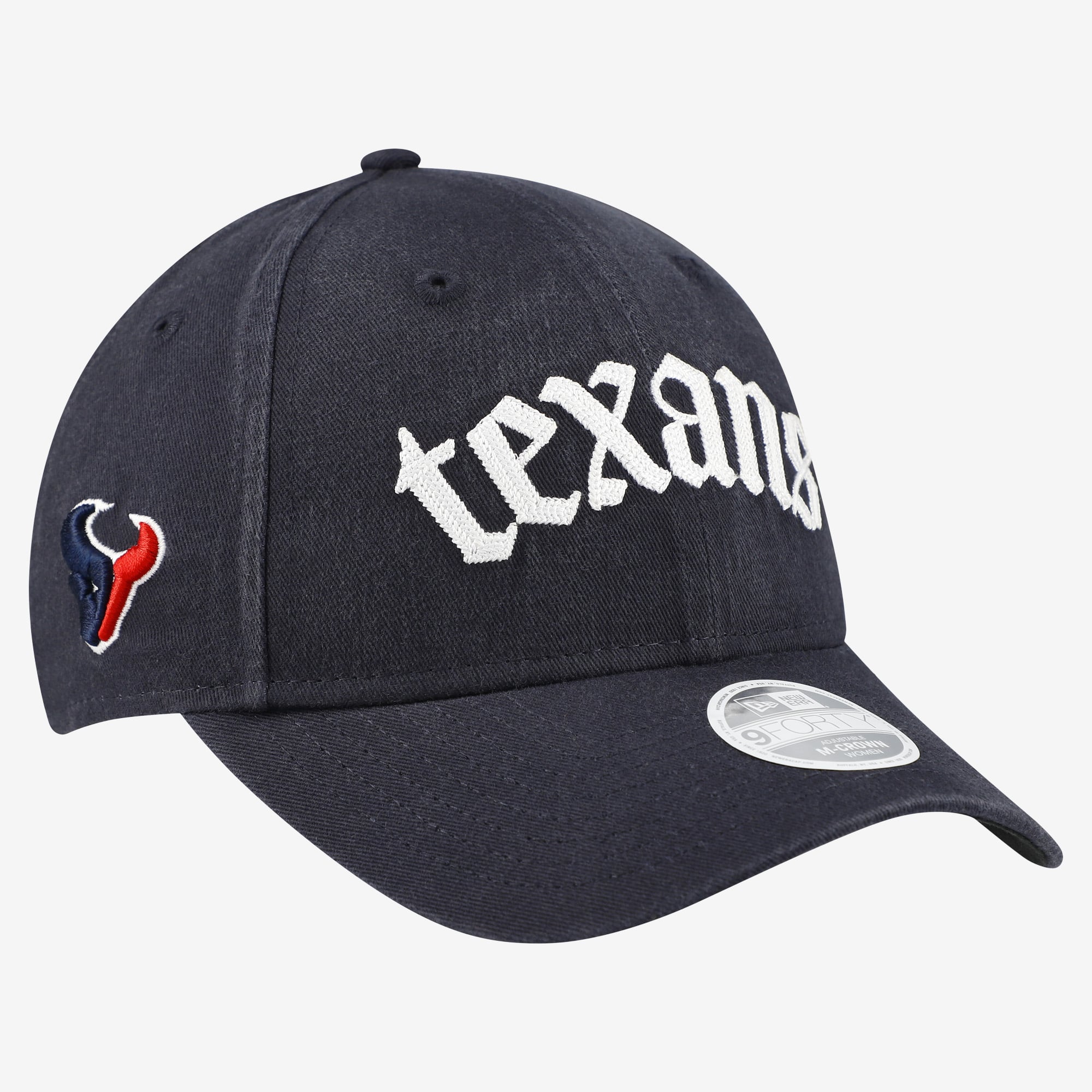 Casquette ajustable New Era 9FORTY M-Crown pour femme, bleu marine, Houston Texans, police gothique