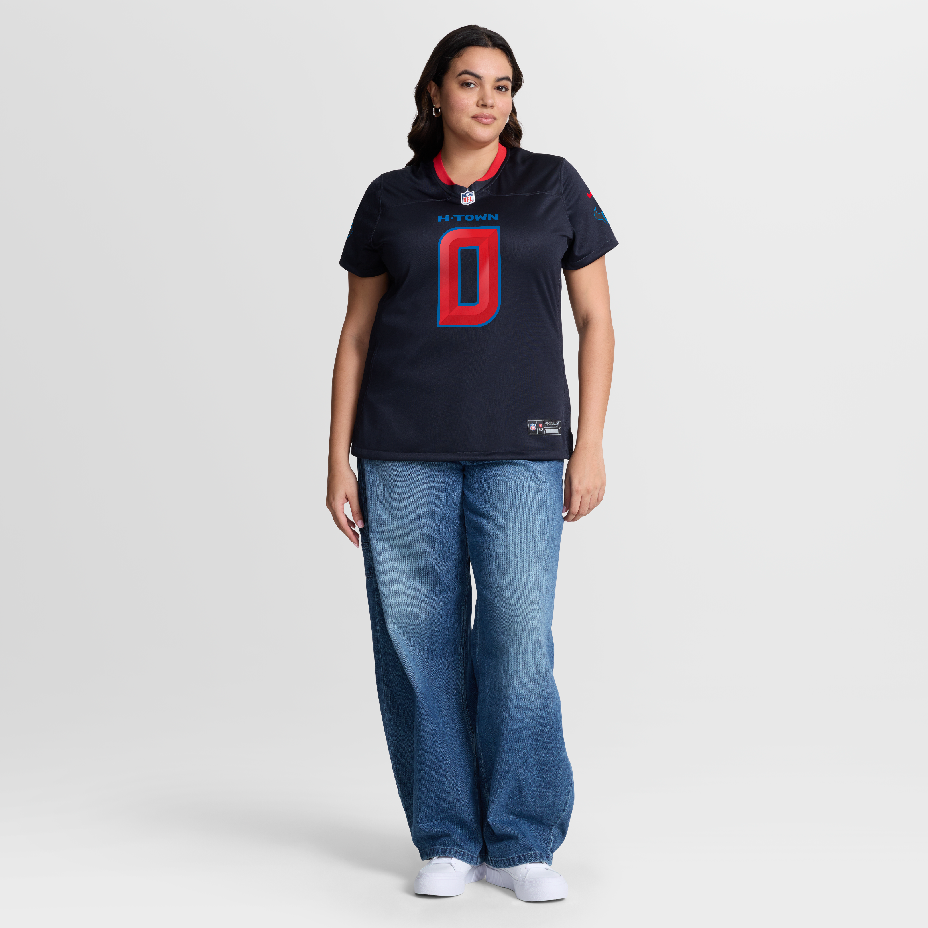 Maillot de match alternatif Nike Azeez Al-Shaair bleu marine des Houston Texans pour femmes