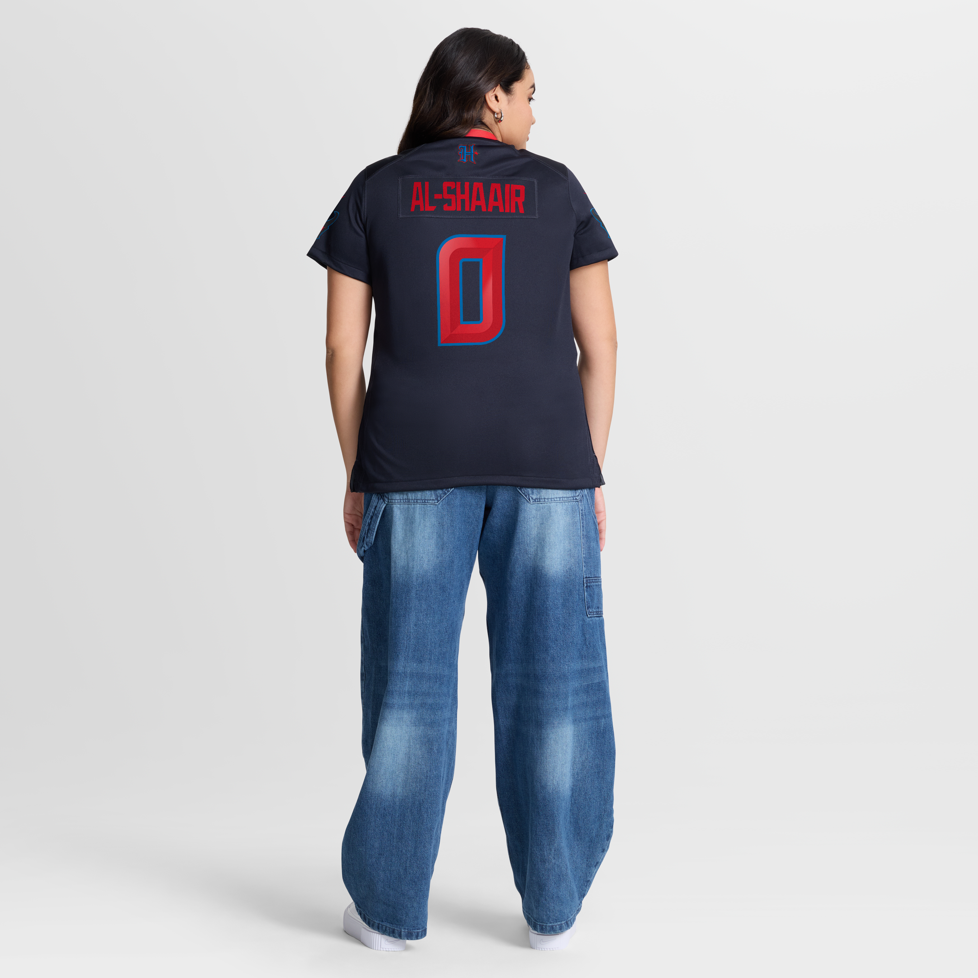 Maillot de match alternatif Nike Azeez Al-Shaair bleu marine des Houston Texans pour femmes