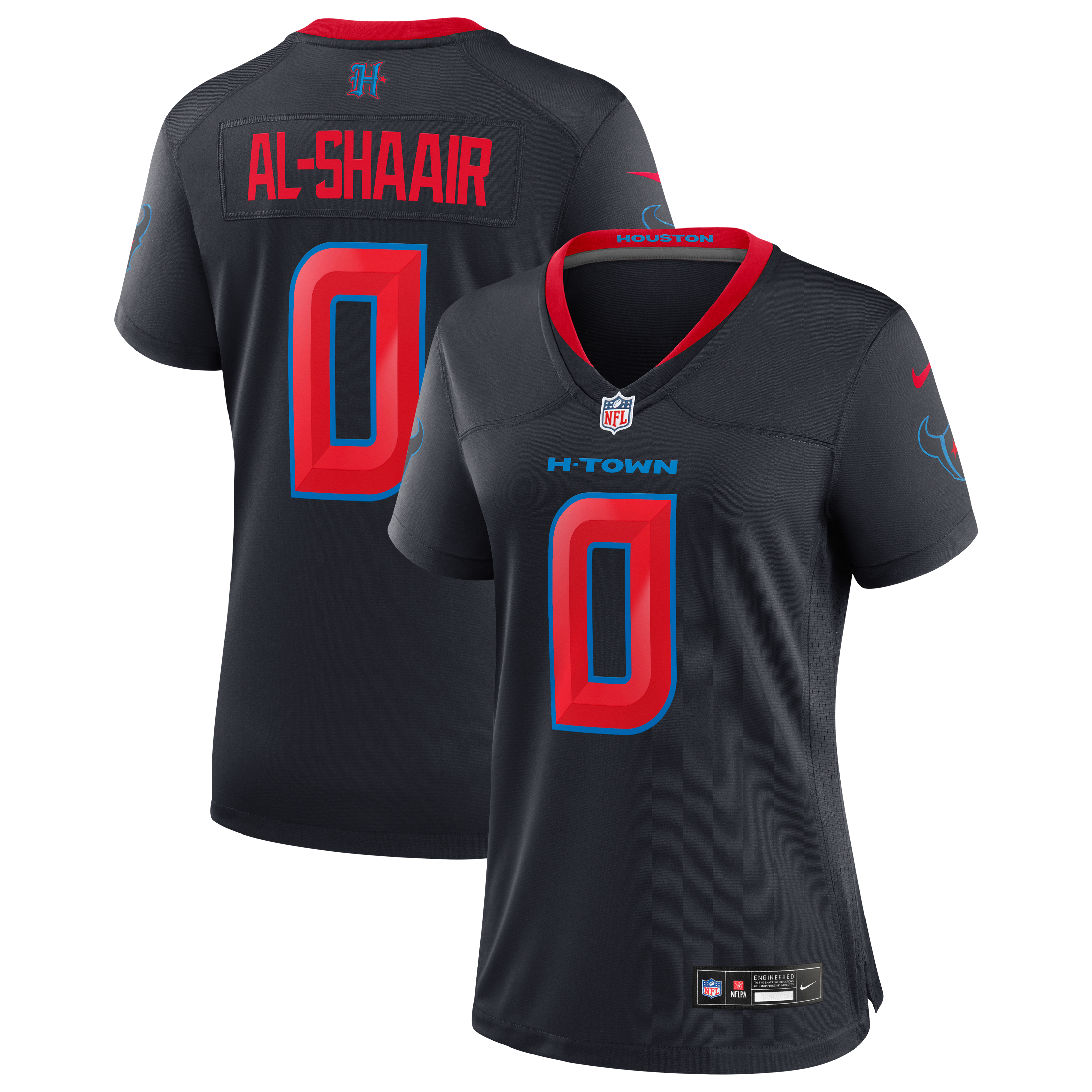 Maillot de match alternatif Nike Azeez Al-Shaair bleu marine des Houston Texans pour femmes