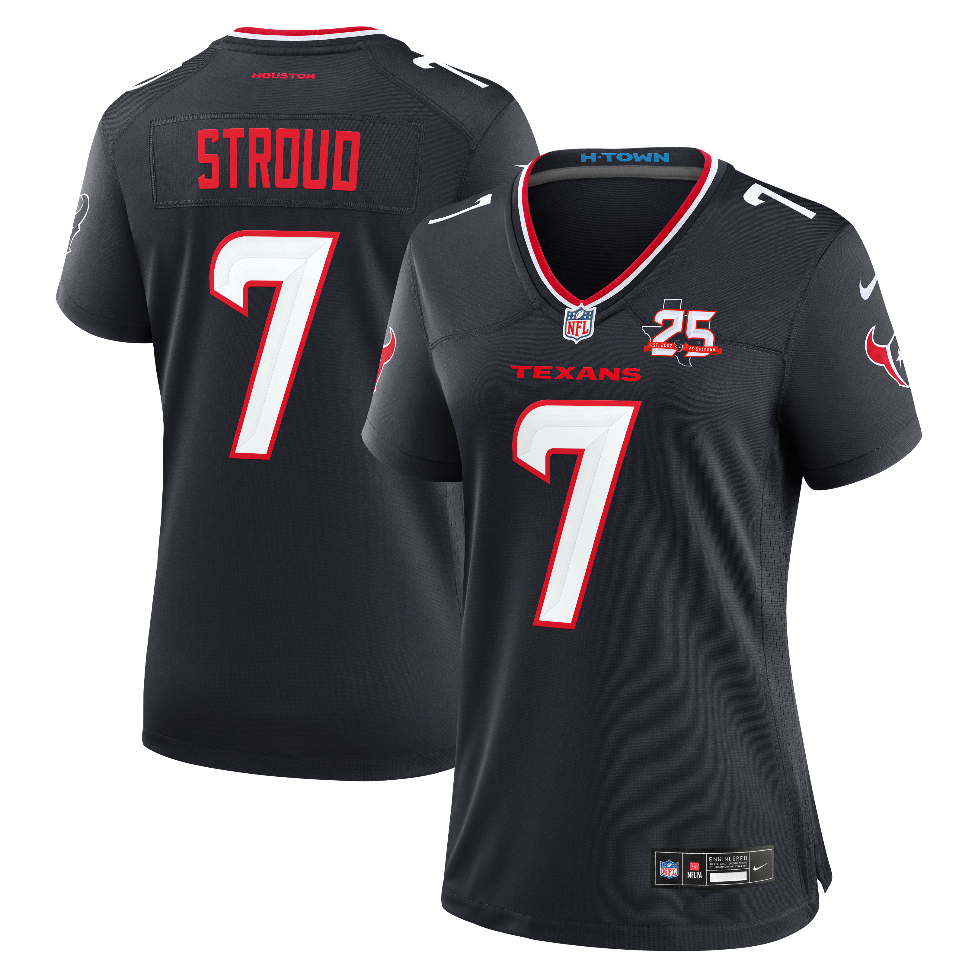 Maillot de match Nike C.J. Stroud bleu marine pour femme, Houston Texans, 25e saison