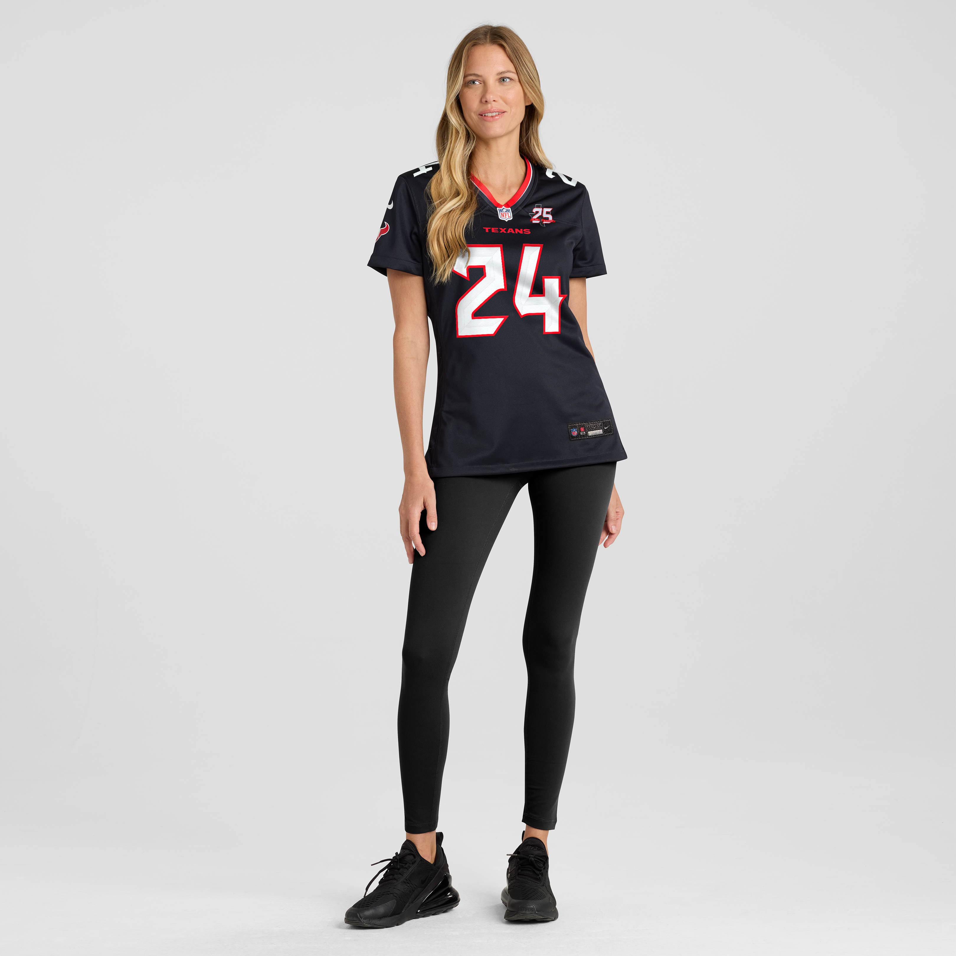 Maillot Nike Derek Stingley Jr. bleu marine des Houston Texans pour femme, commémorant la 25e saison de l'équipe