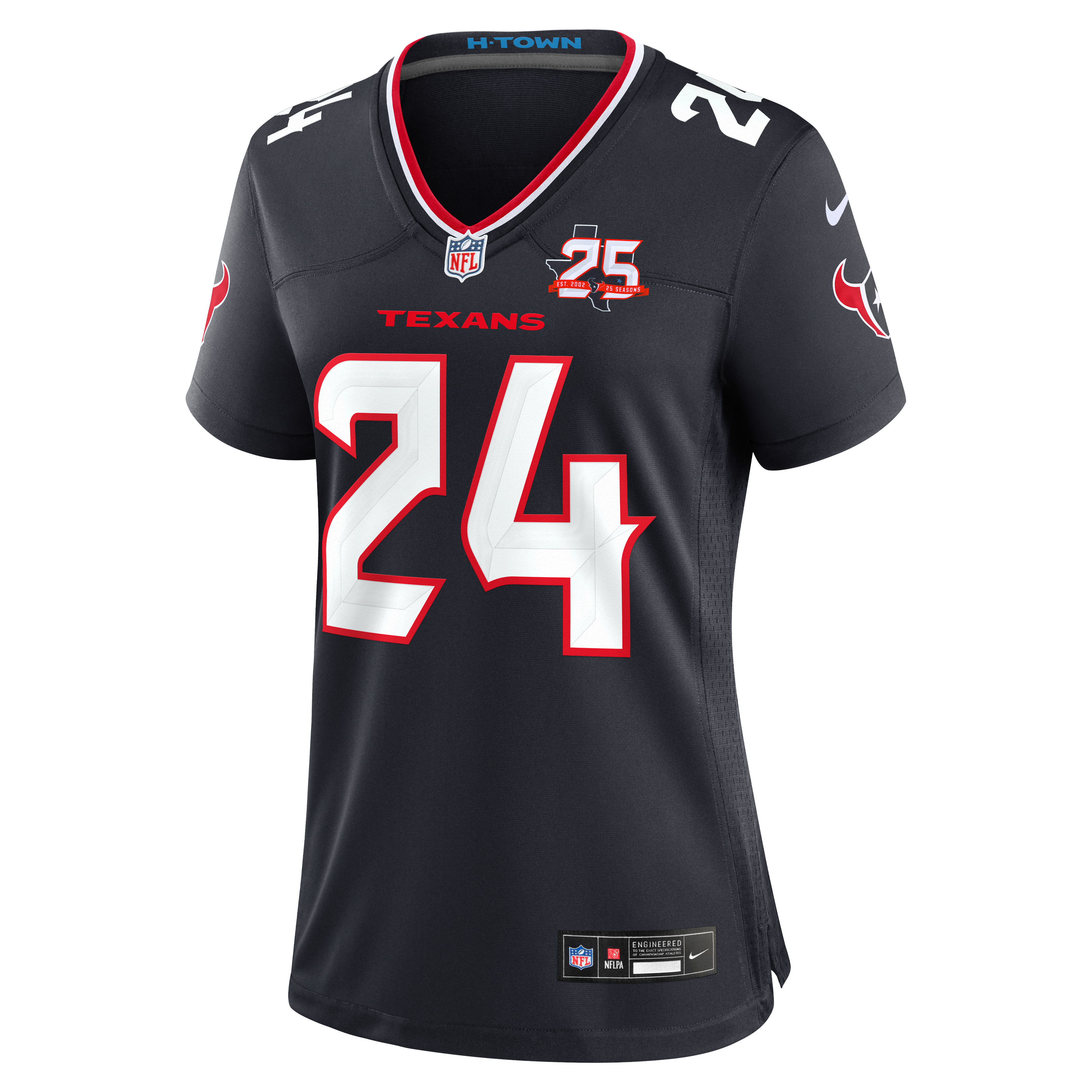 Maillot Nike Derek Stingley Jr. bleu marine des Houston Texans pour femme, commémorant la 25e saison de l'équipe