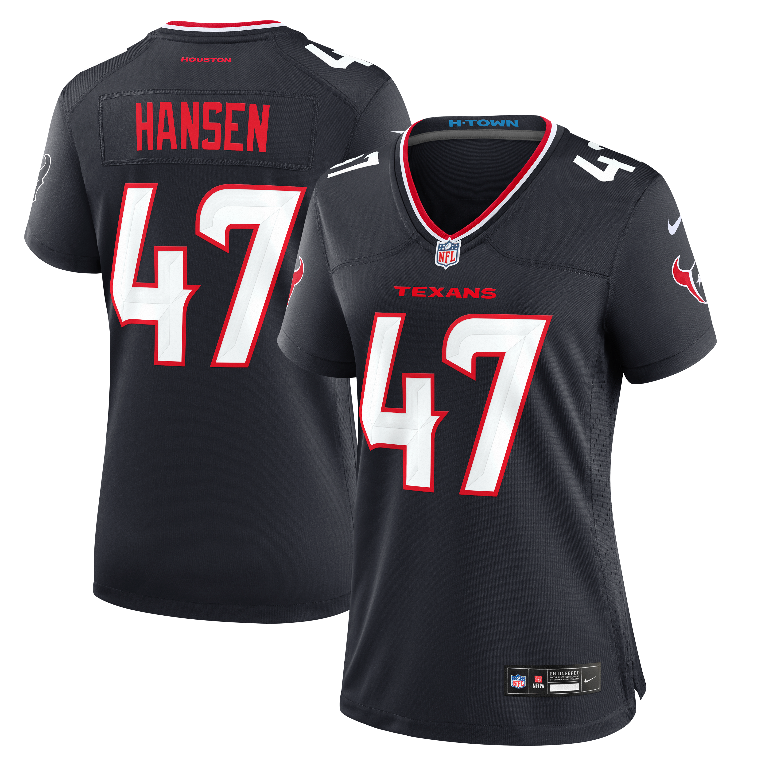Maillot de match Nike Louis Hansen bleu marine des Houston Texans pour femmes