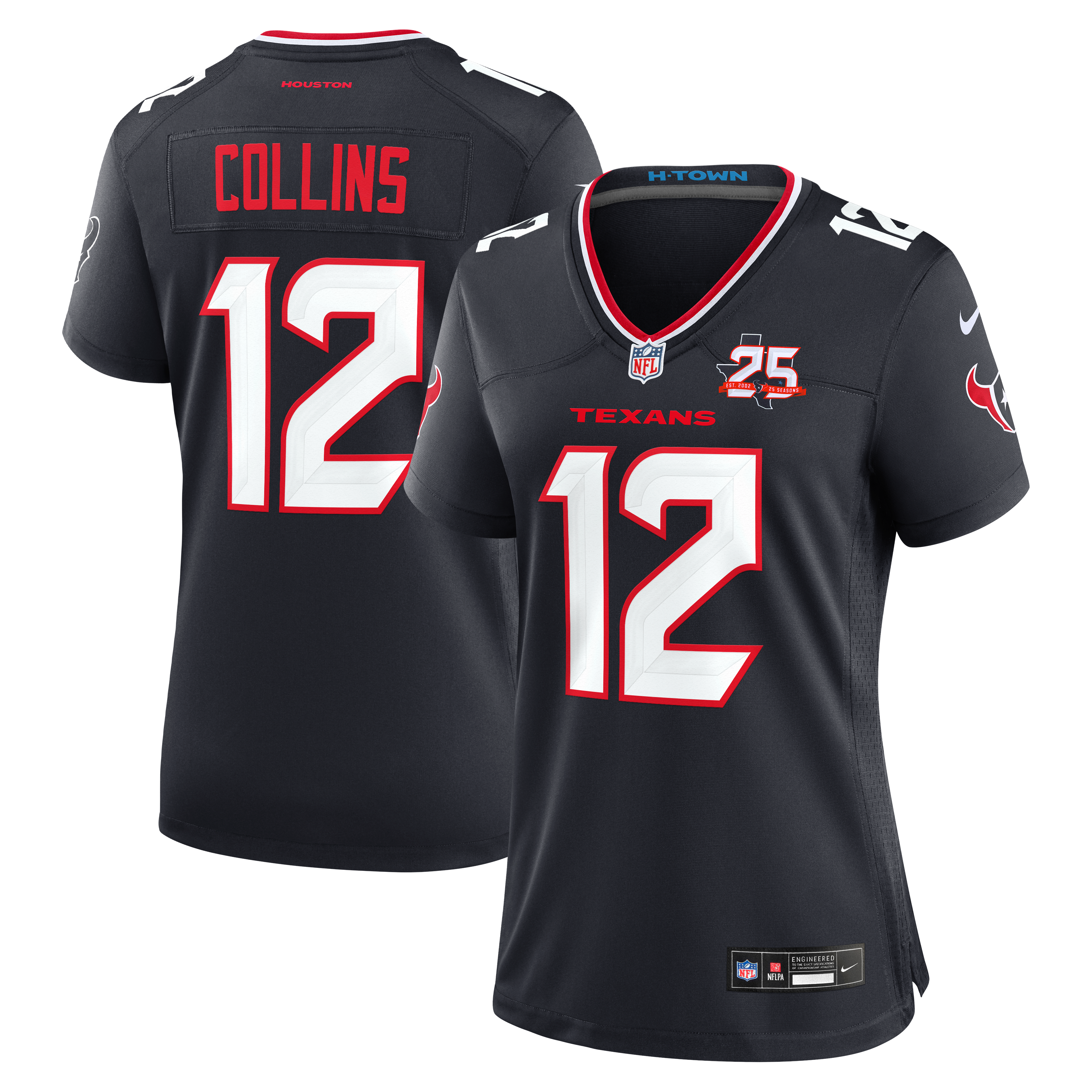 Maillot de match Nike Nico Collins bleu marine pour femme, Houston Texans, 25e saison