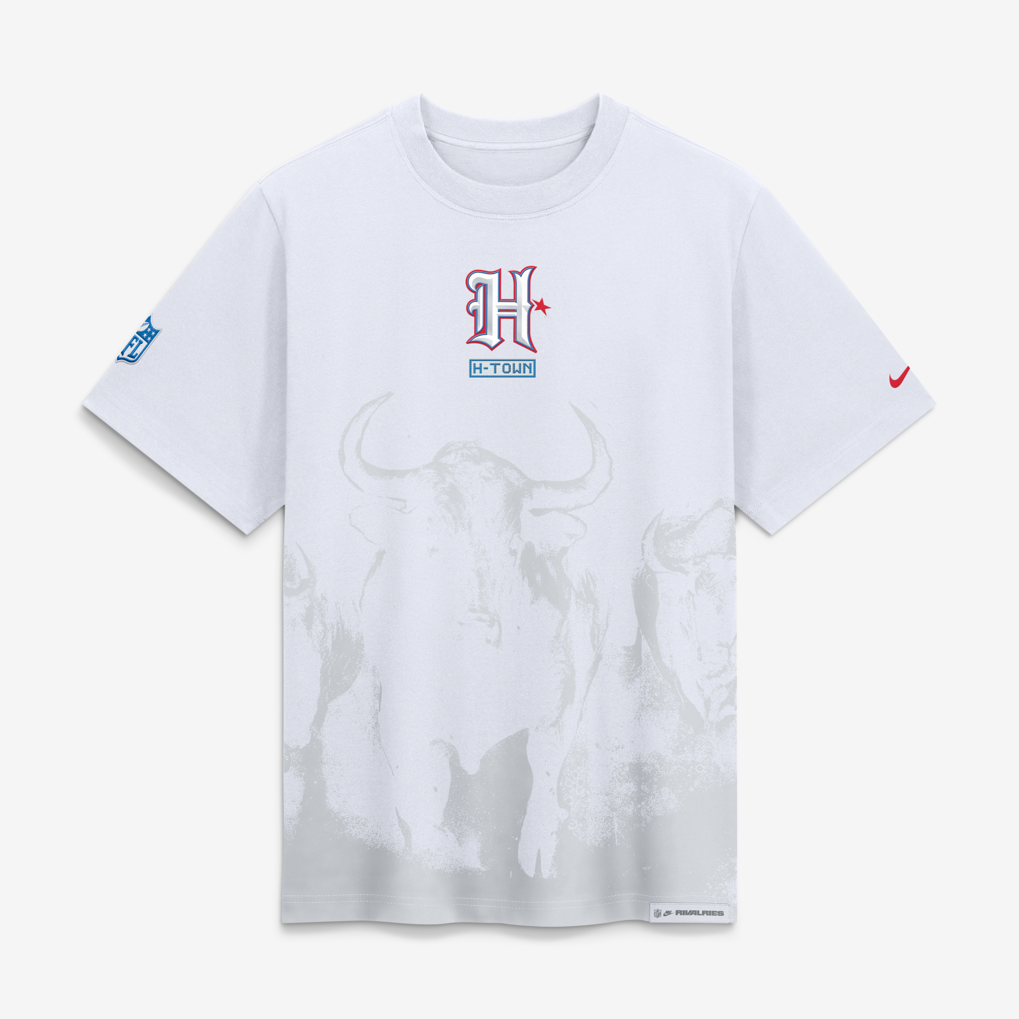 T-shirt boyfriend ample Nike pour femme, collection Rivalries 2026 des Houston Texans, blanc