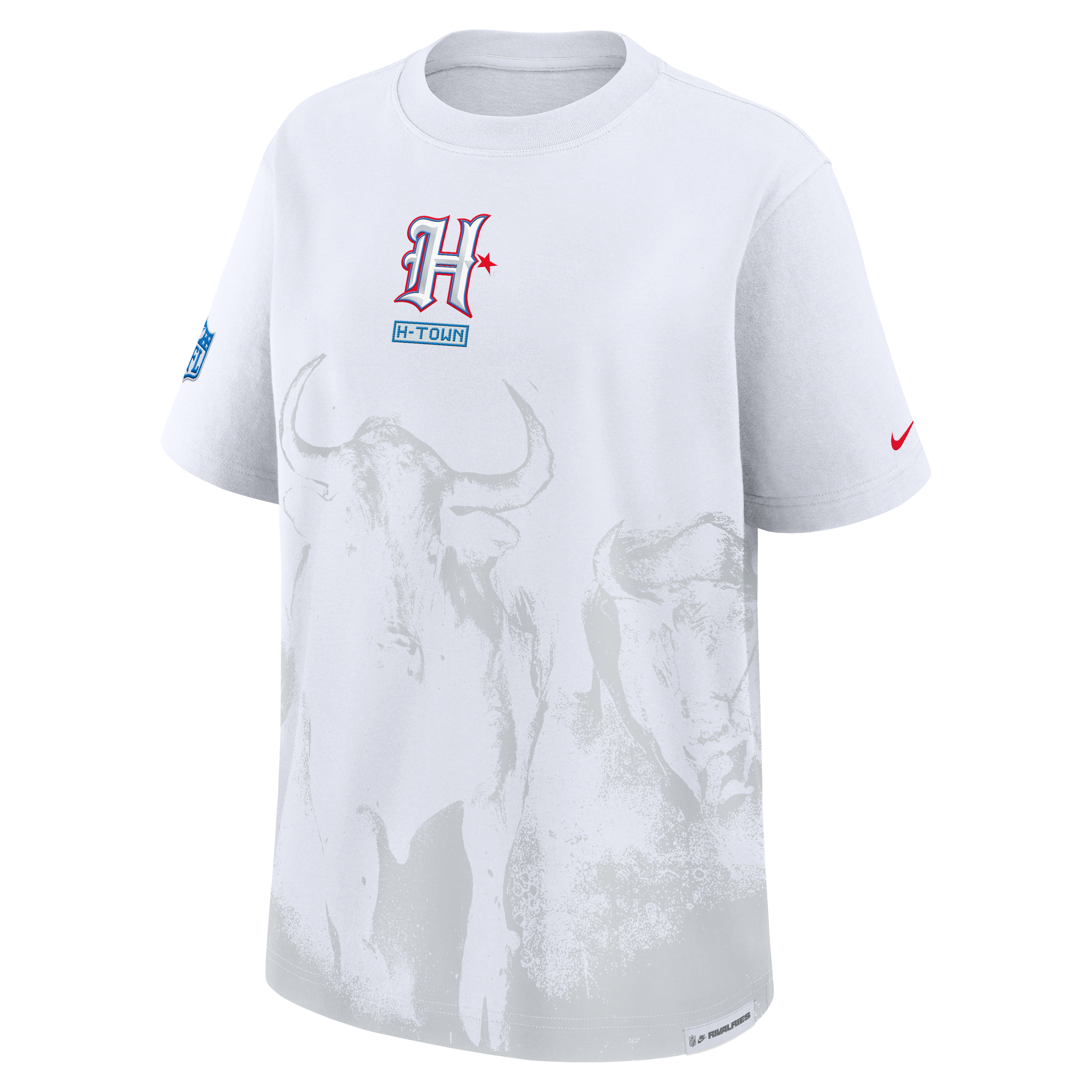 T-shirt boyfriend ample Nike pour femme, collection Rivalries 2026 des Houston Texans, blanc