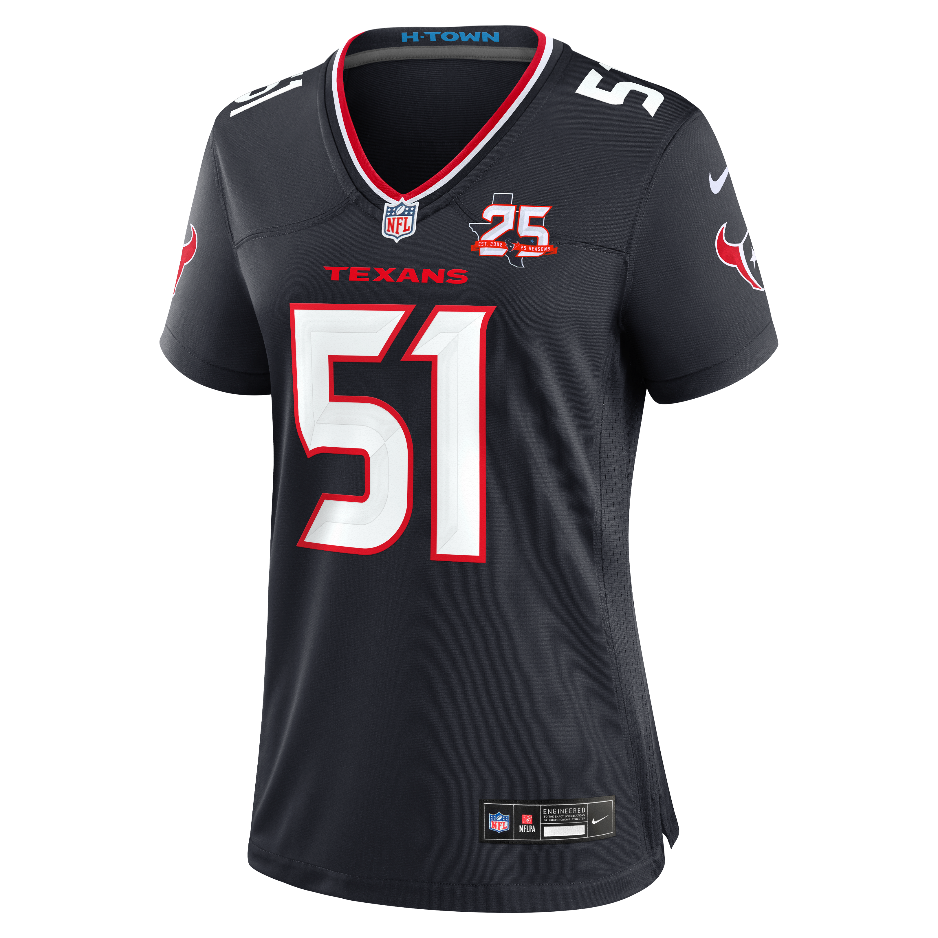 Maillot de match Nike Will Anderson Jr. bleu marine des Houston Texans pour femme, commémorant la 25e saison l'équipe