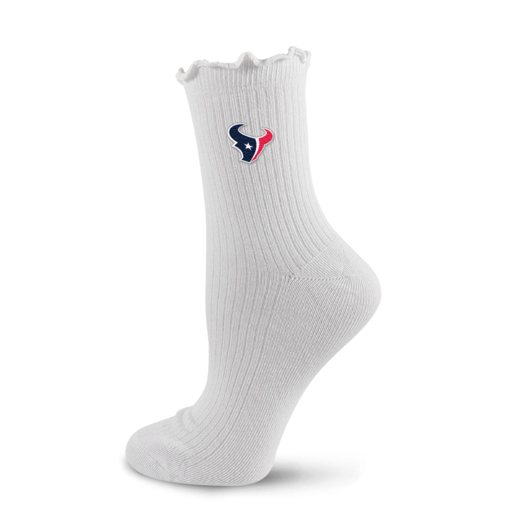 Women's PRO Compression White Houston Texans Logo Lettuce Hem Quarter Socks
