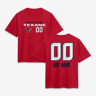 Houston Texans Women's Touchdown Wordmark Personalized Name & Number T-Shirt - Red