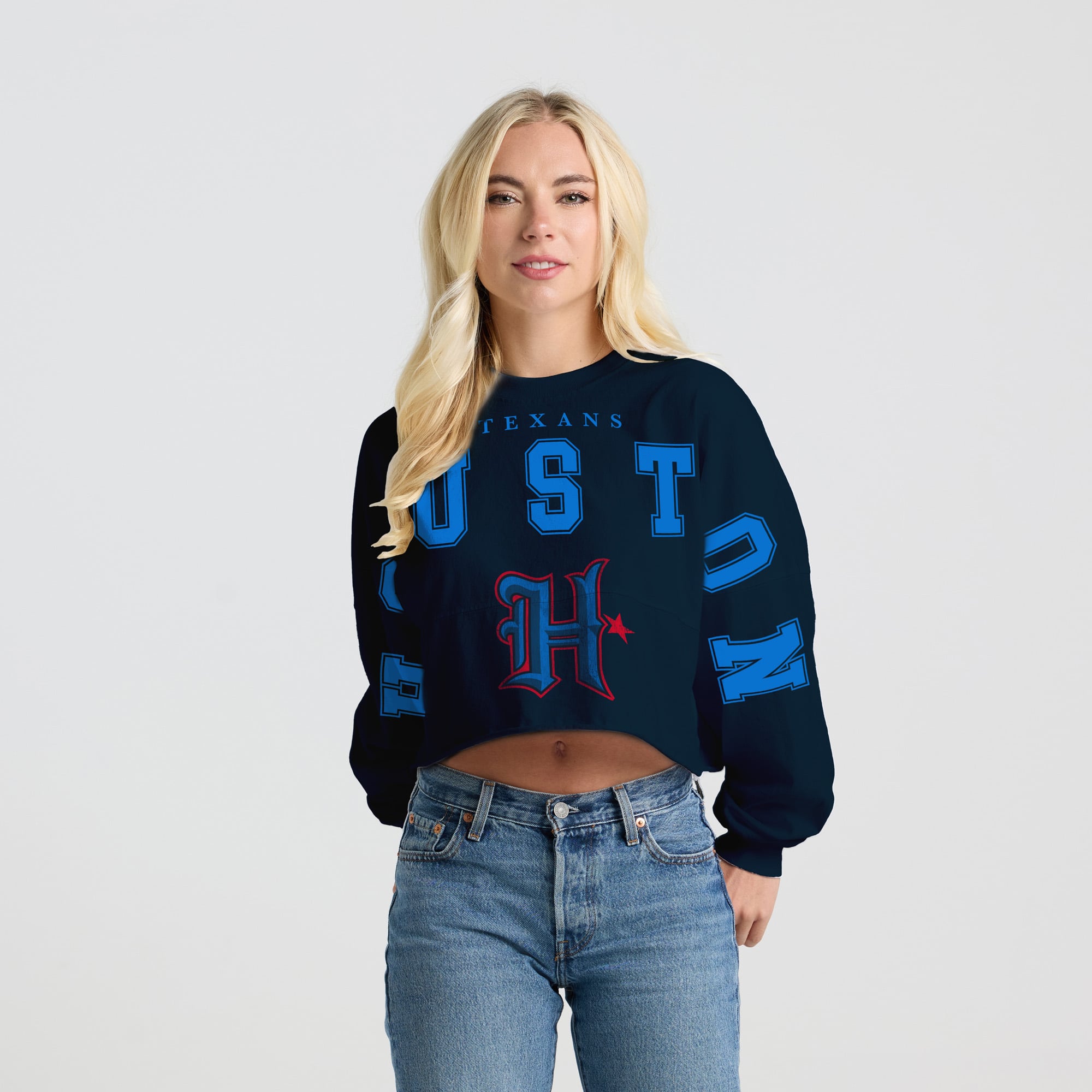 T-shirt court à manches longues pour femme, style Spirit Jersey, bleu marine, Houston Texans