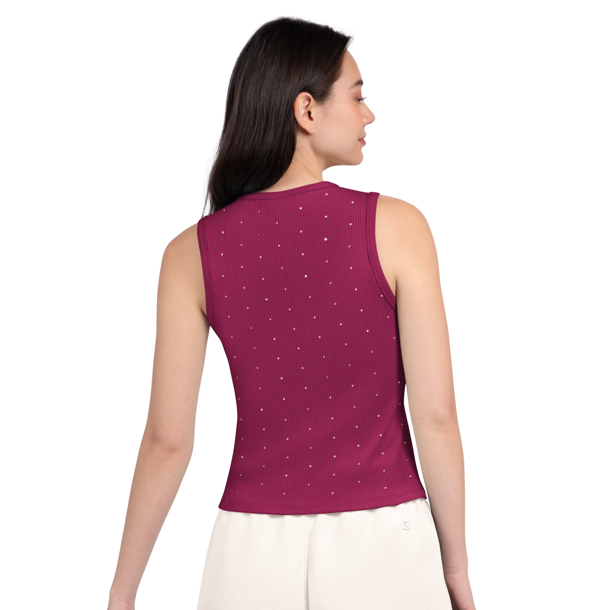 Débardeur côtelé Starter pour femme, bordeaux, Houston Texans, orné de strass