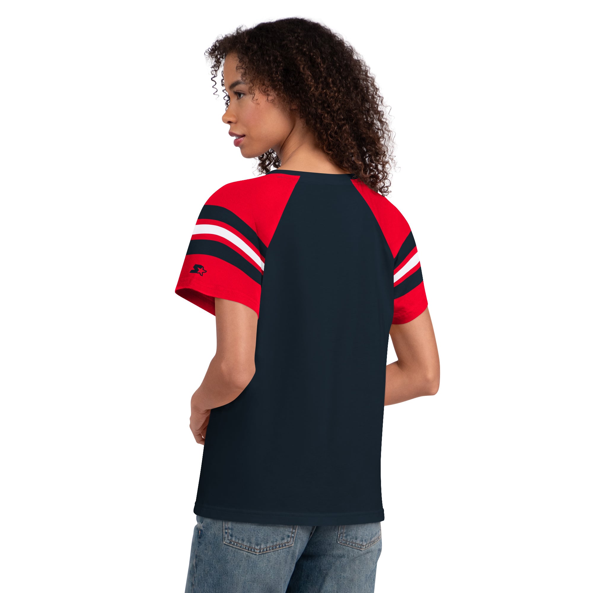 T-shirt raglan à col cranté Starter Navy pour femmes, Houston Texans.
