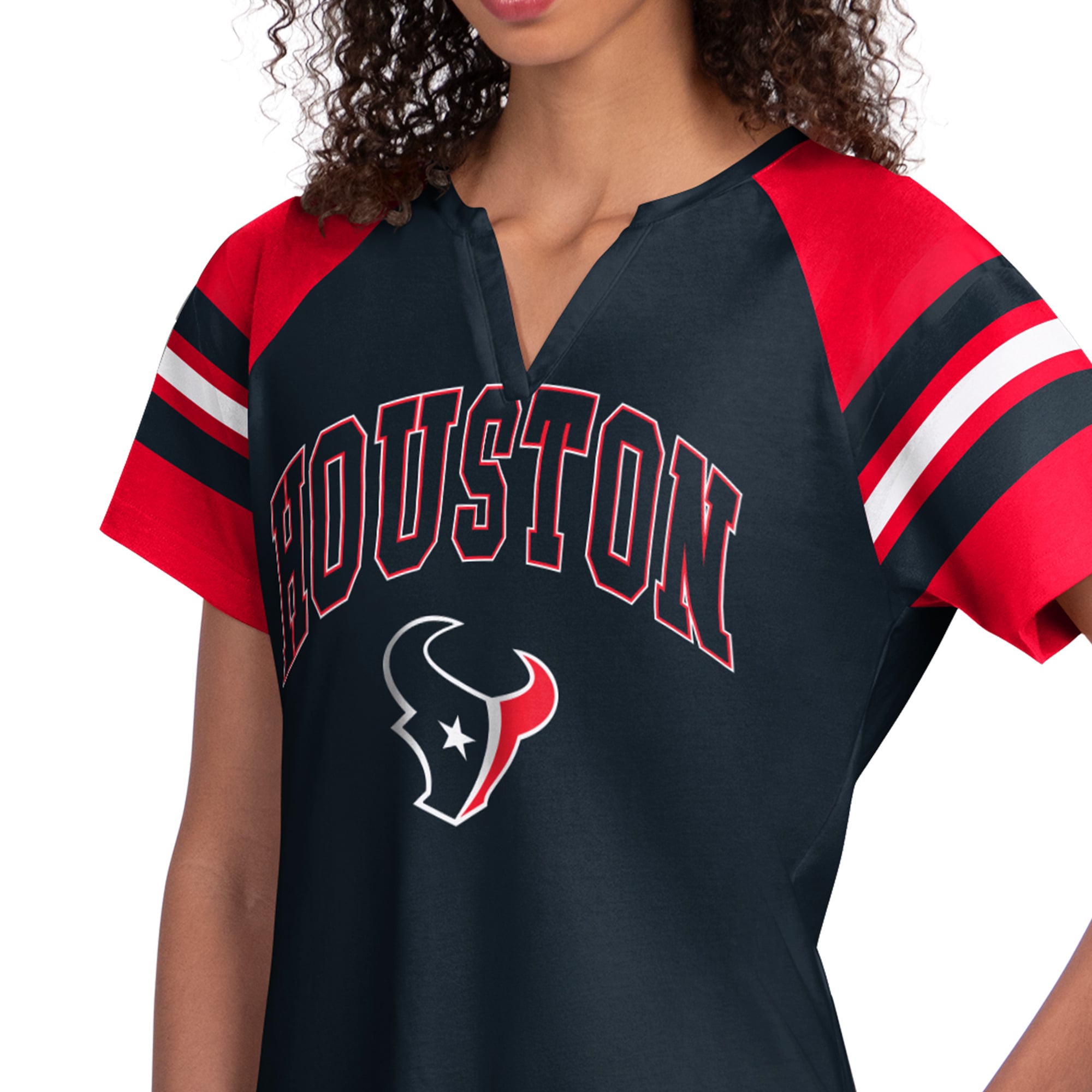 T-shirt raglan à col cranté Starter Navy pour femmes, Houston Texans.