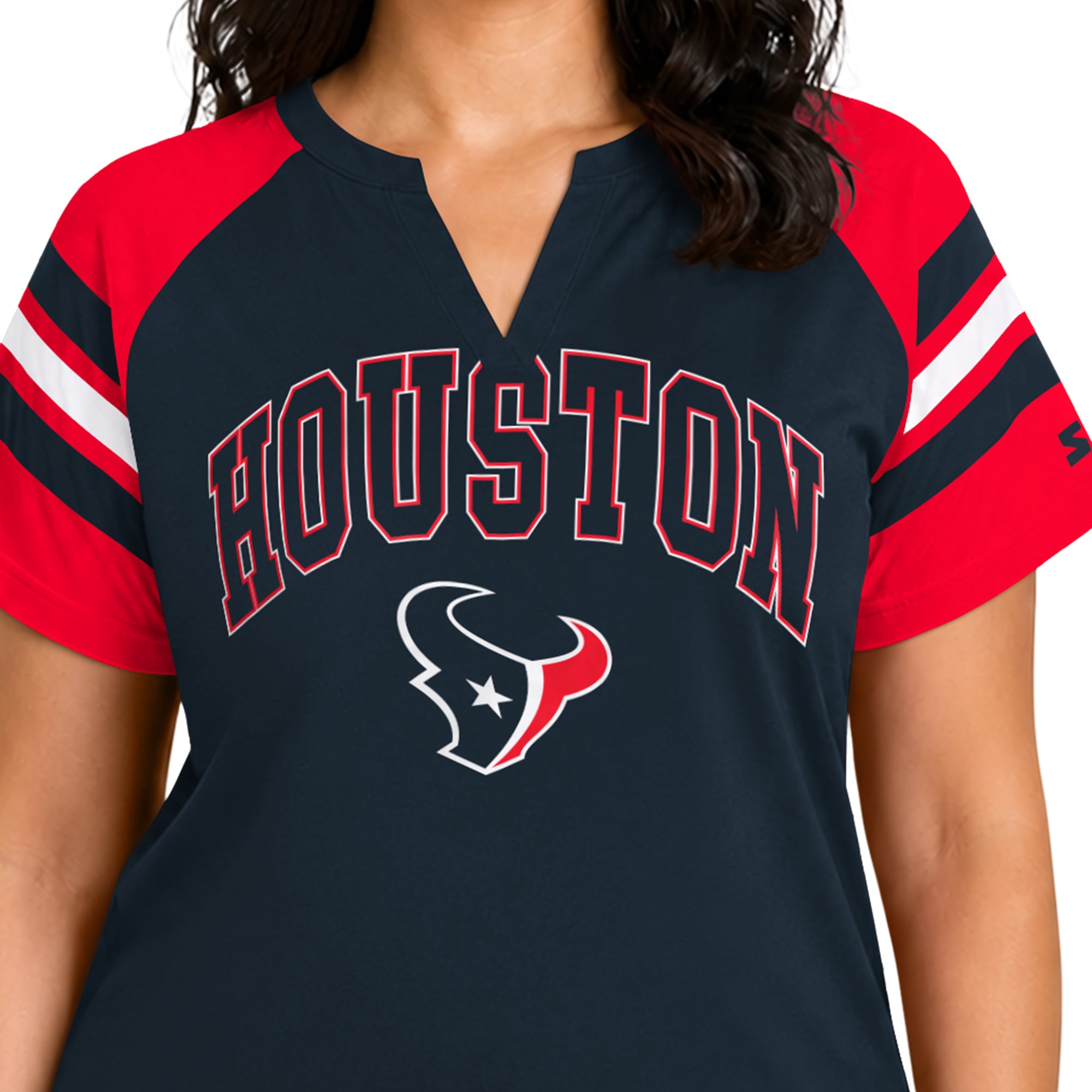 T-shirt raglan à col cranté Starter Navy Houston Texans pour femme, grande taille