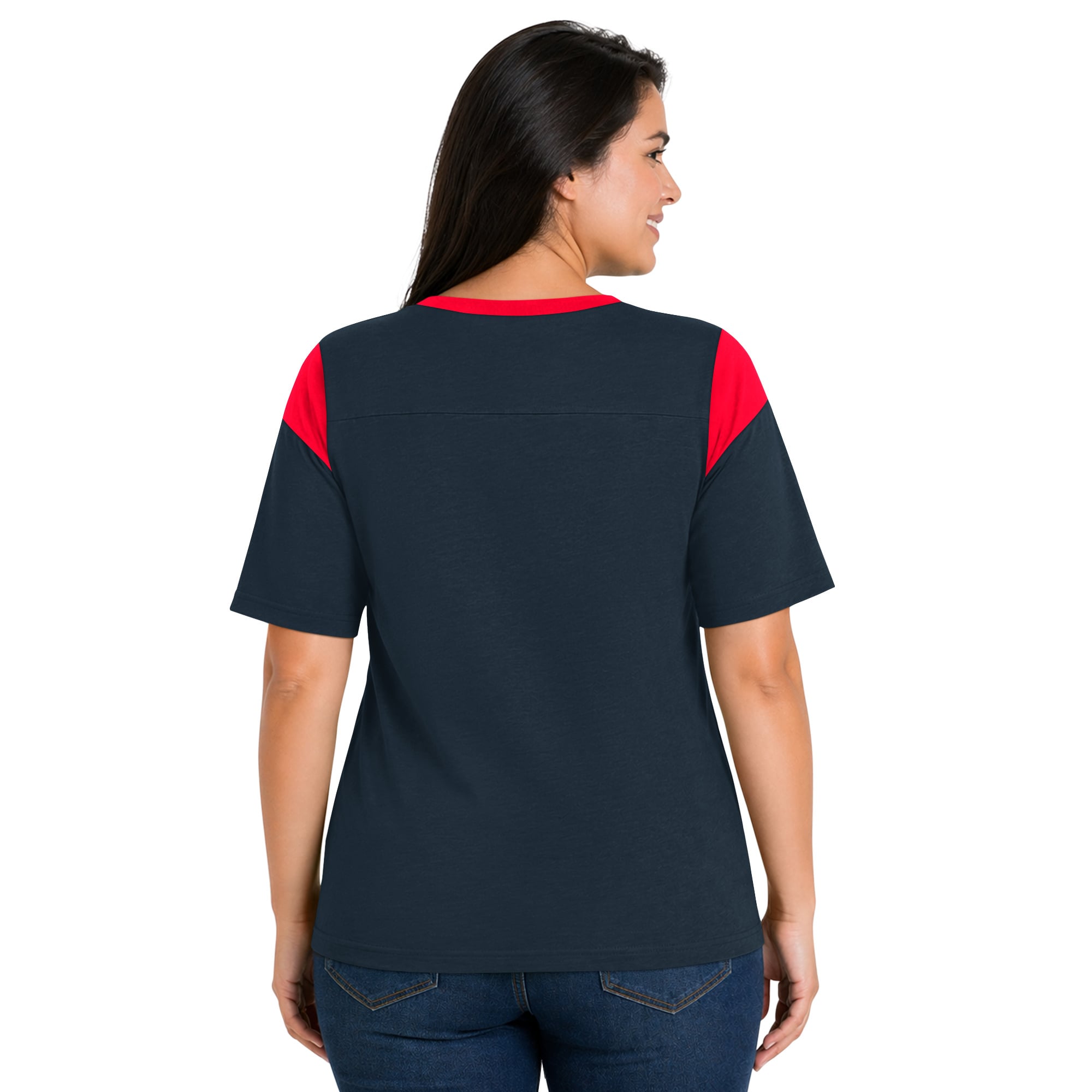 T-shirt Starter Navy Houston Texans pour femme, grande taille, style linebacker, en jersey flammé.