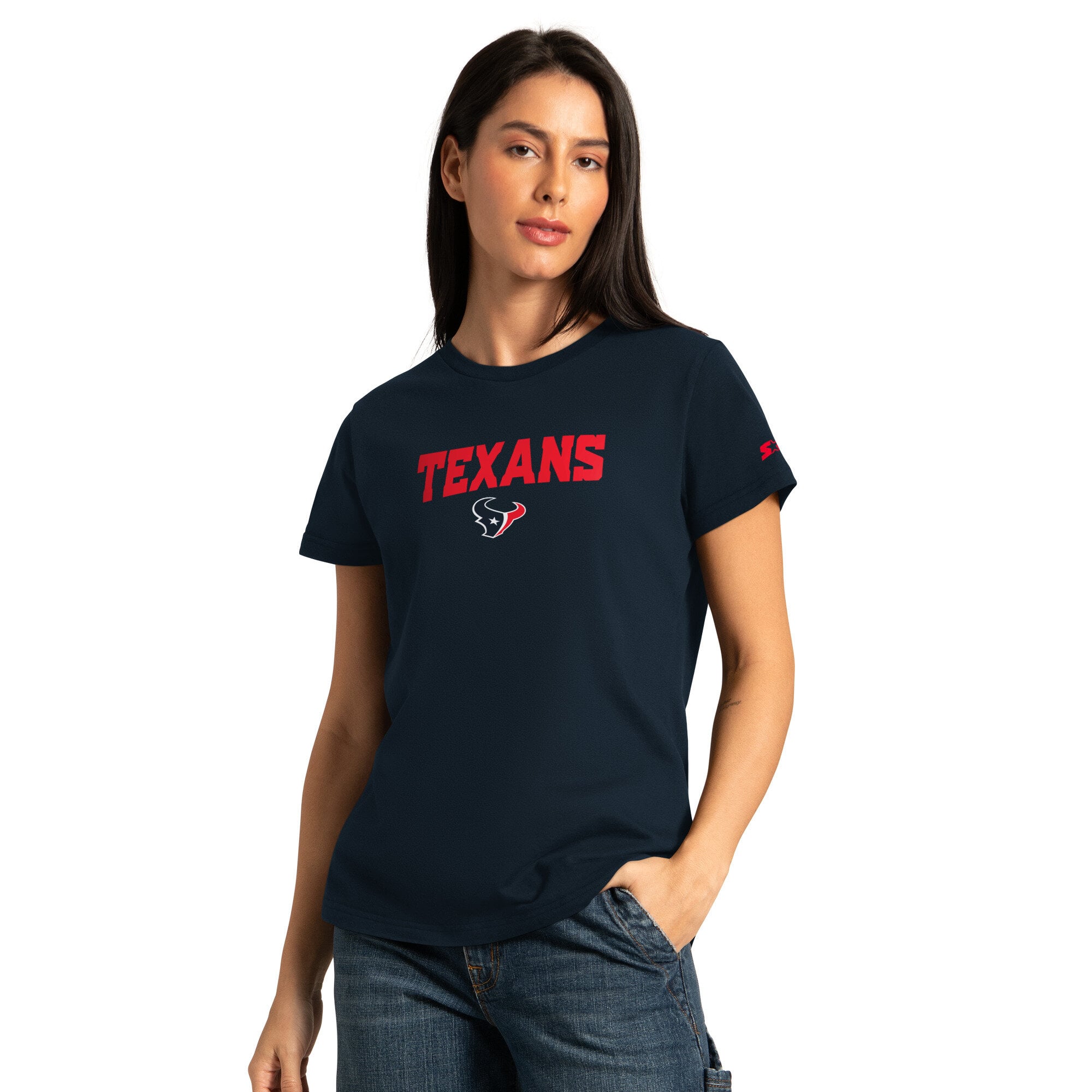 Pack de t-shirts à manches courtes et longues Starter pour femmes, bleu marine/gris cendré, Houston Texans