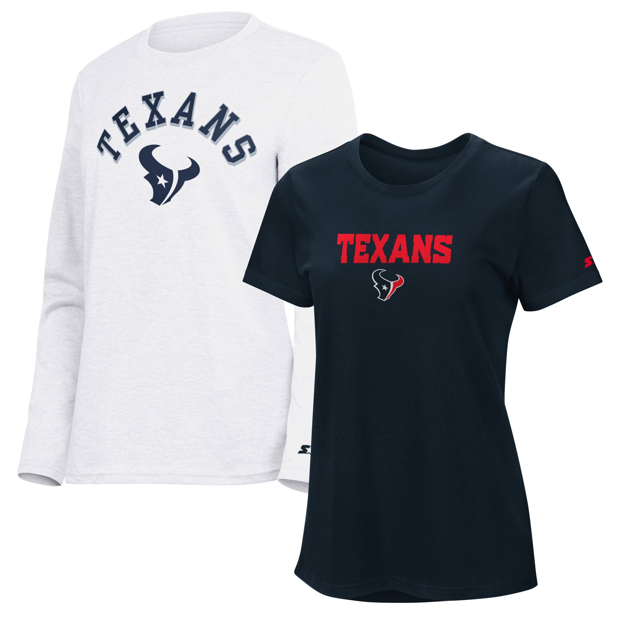 Pack de t-shirts à manches courtes et longues Starter pour femmes, bleu marine/gris cendré, Houston Texans